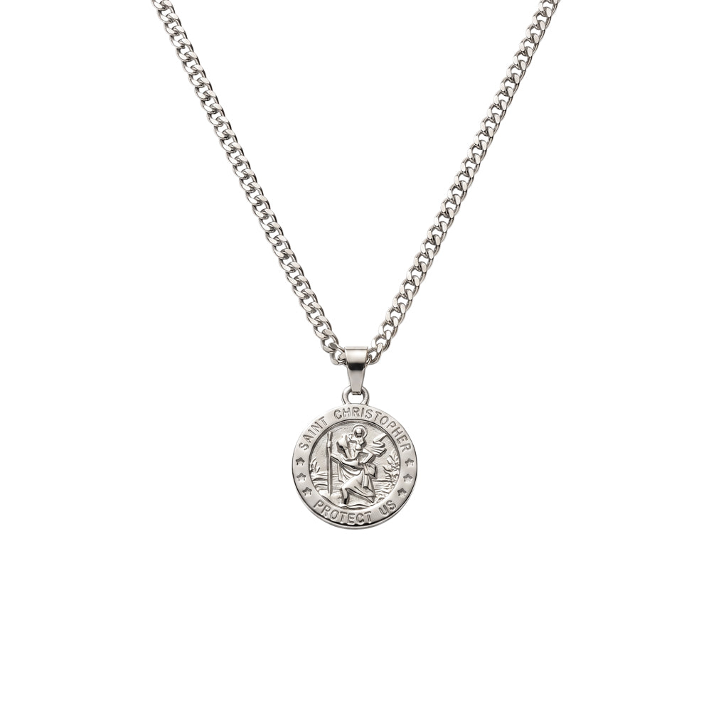Blaze Cuban Chain St Christopher Medallion Pendant Necklace - Gold & Silver