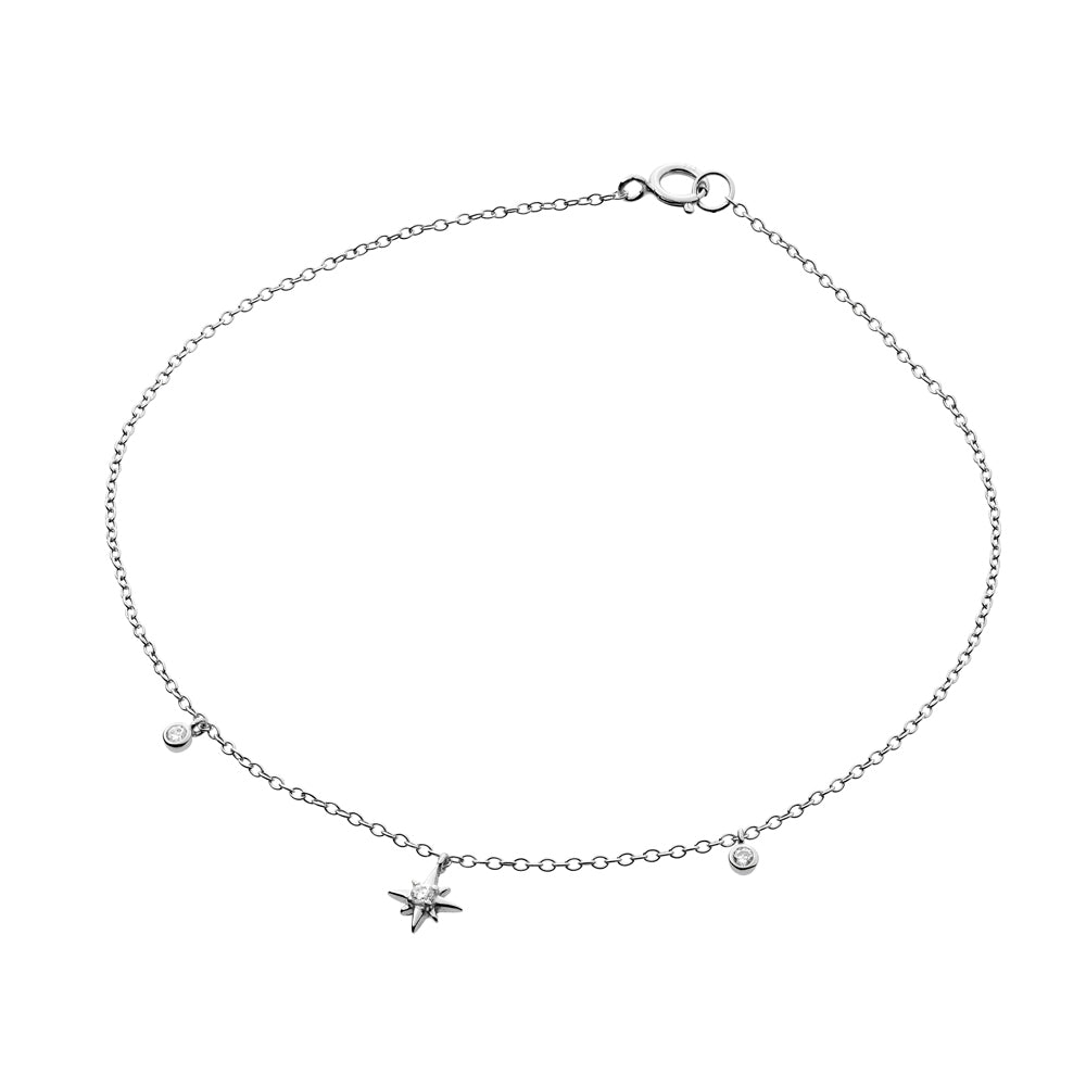 Sterling Silver Fine Chain Anklet with North Star Charms