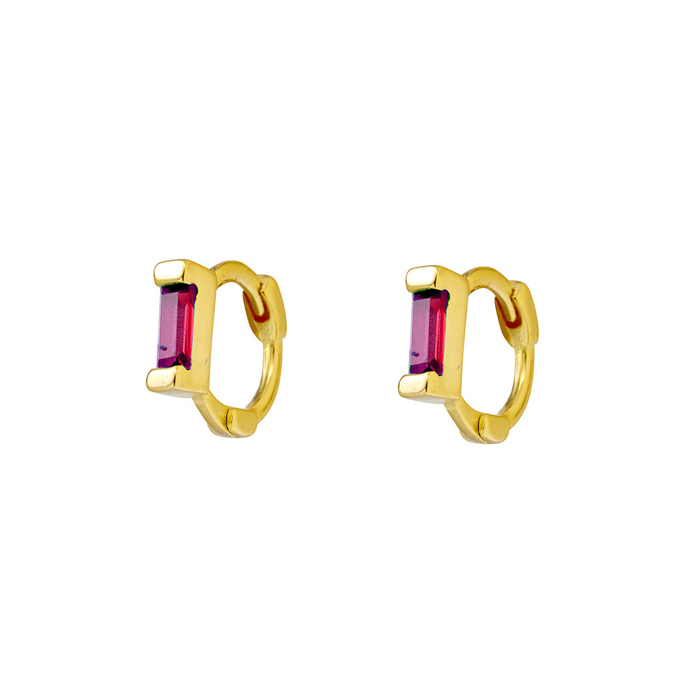 Gold Plated Mini Ruby Cubic Zirconia Huggies