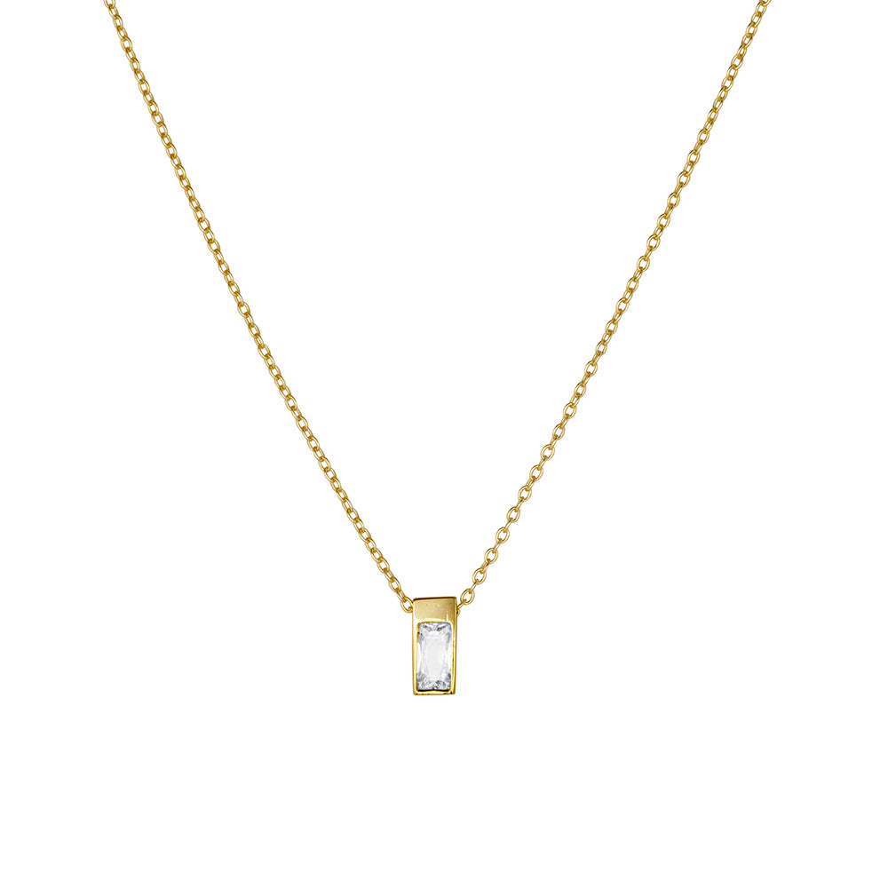 Gold Plated Cubic Zirconia Baguette Pendant Necklace