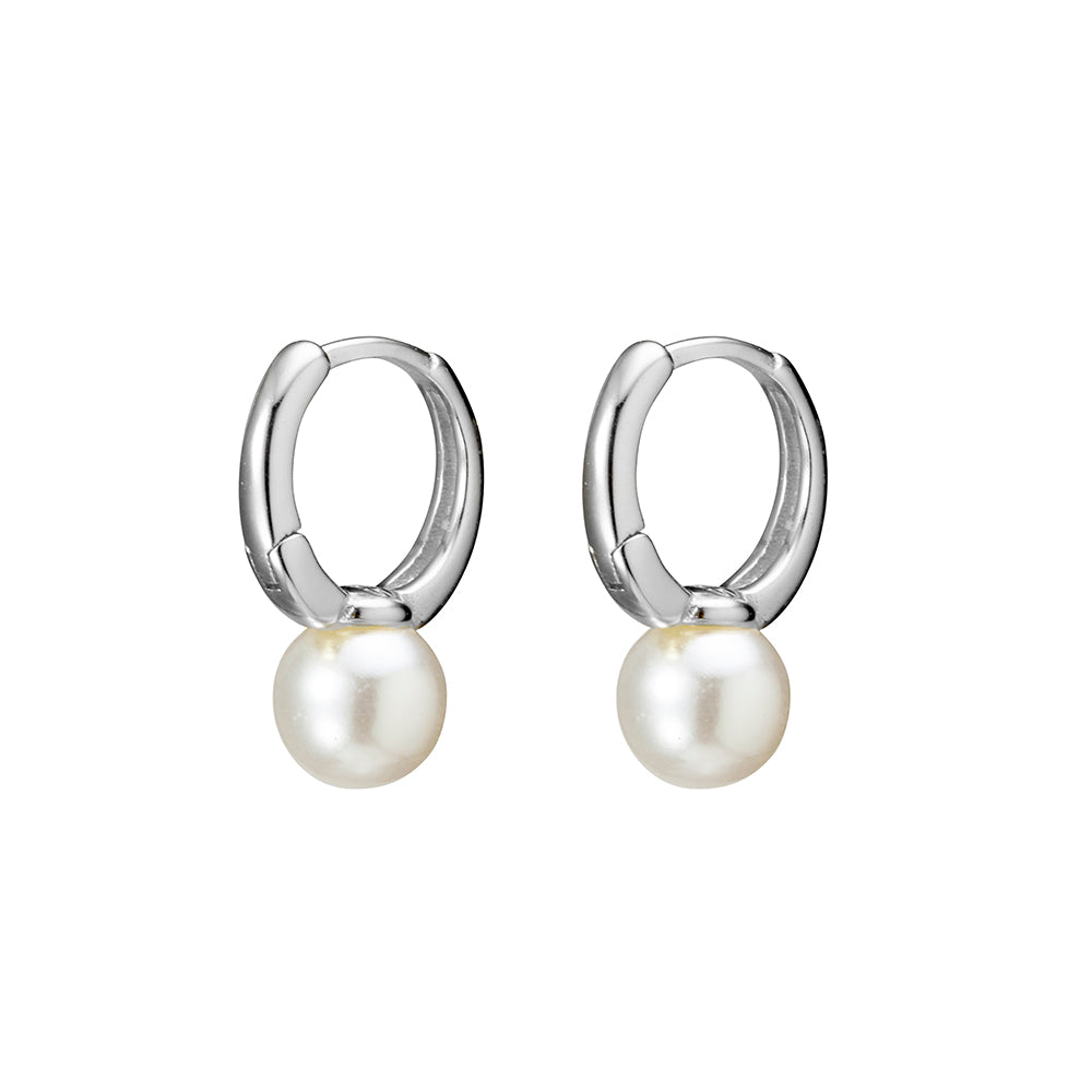Sterling Silver Huggie Fixed Pearl Earrings