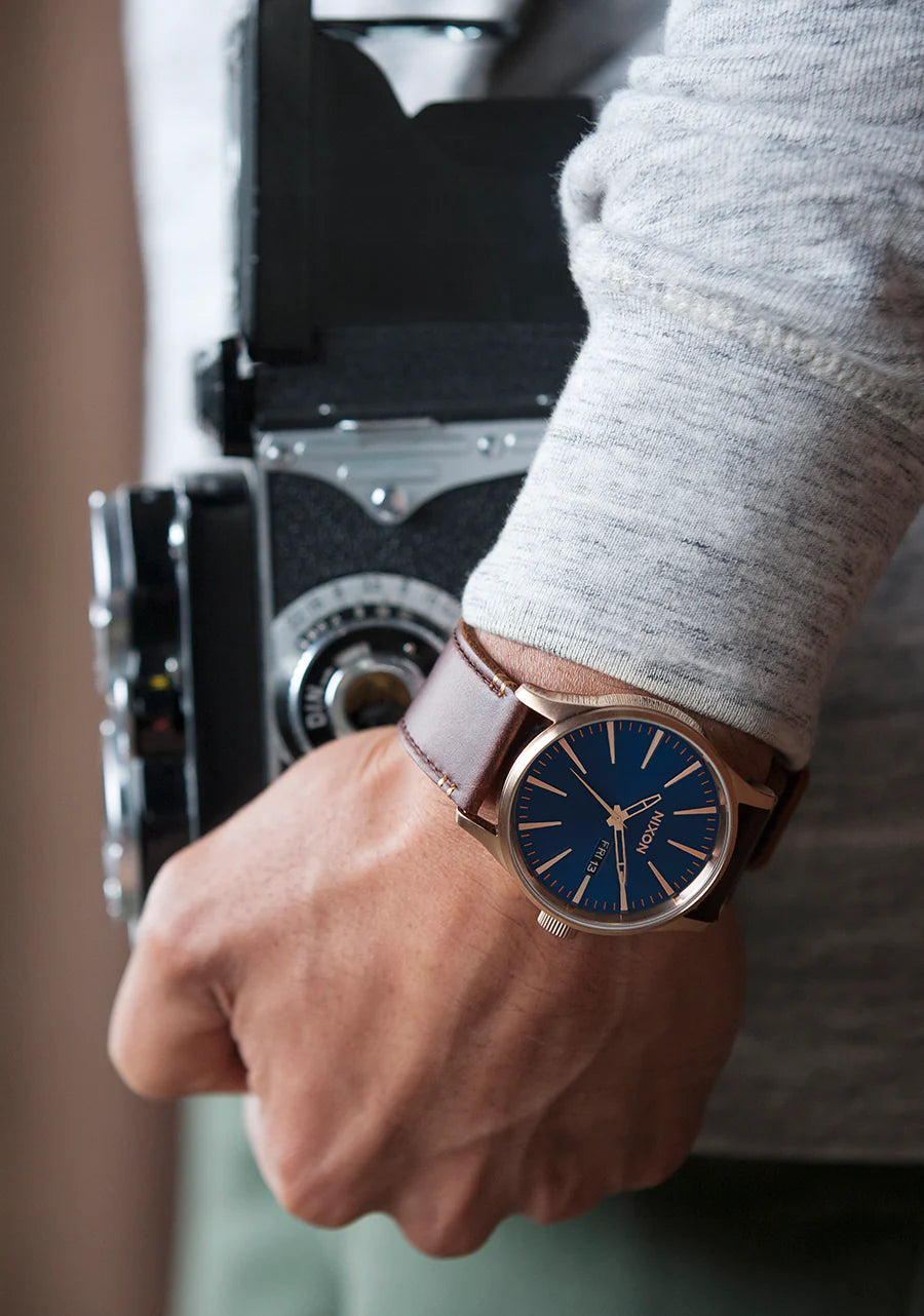 Nixon Sentry Leather Brown and Blue Watch