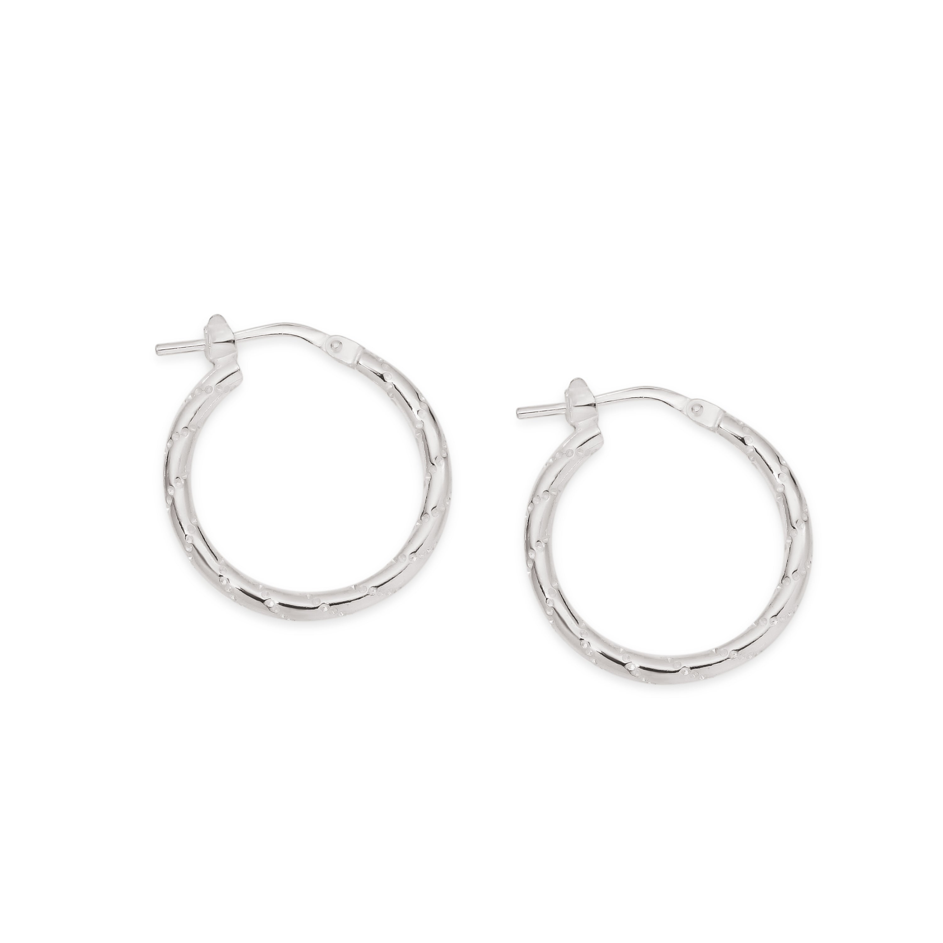 Sterling Silver Line Pattern Hoops 15mm