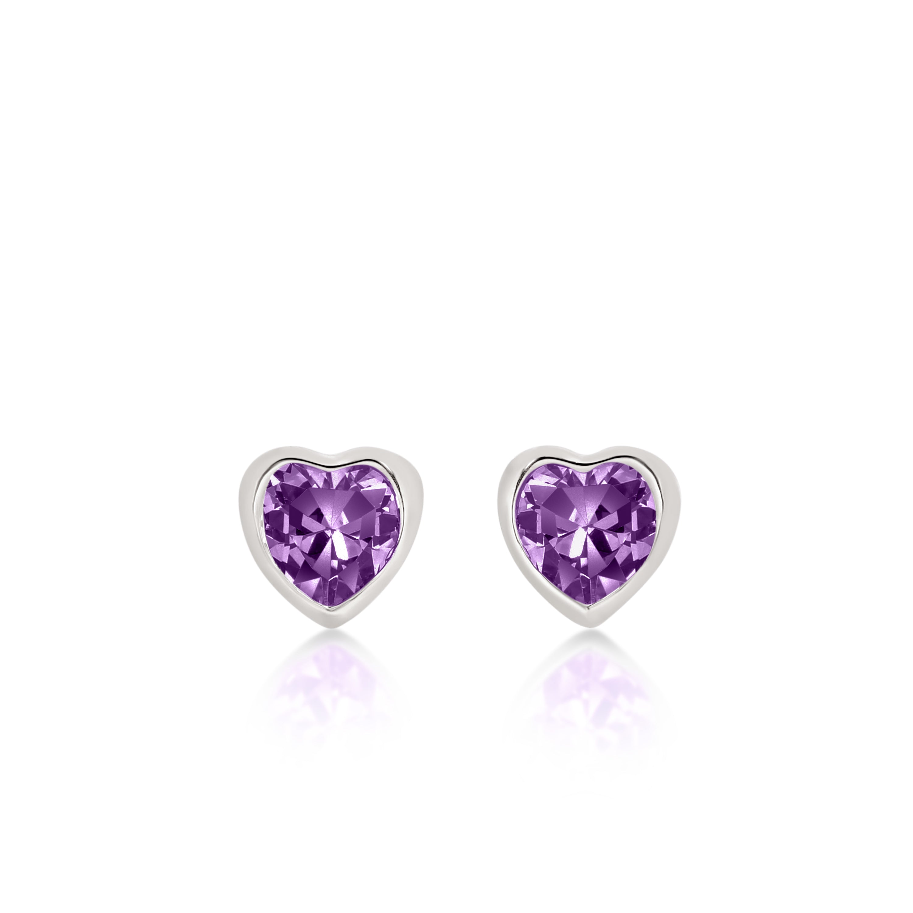 Silver Silver Purple cubic zirconia heart studs