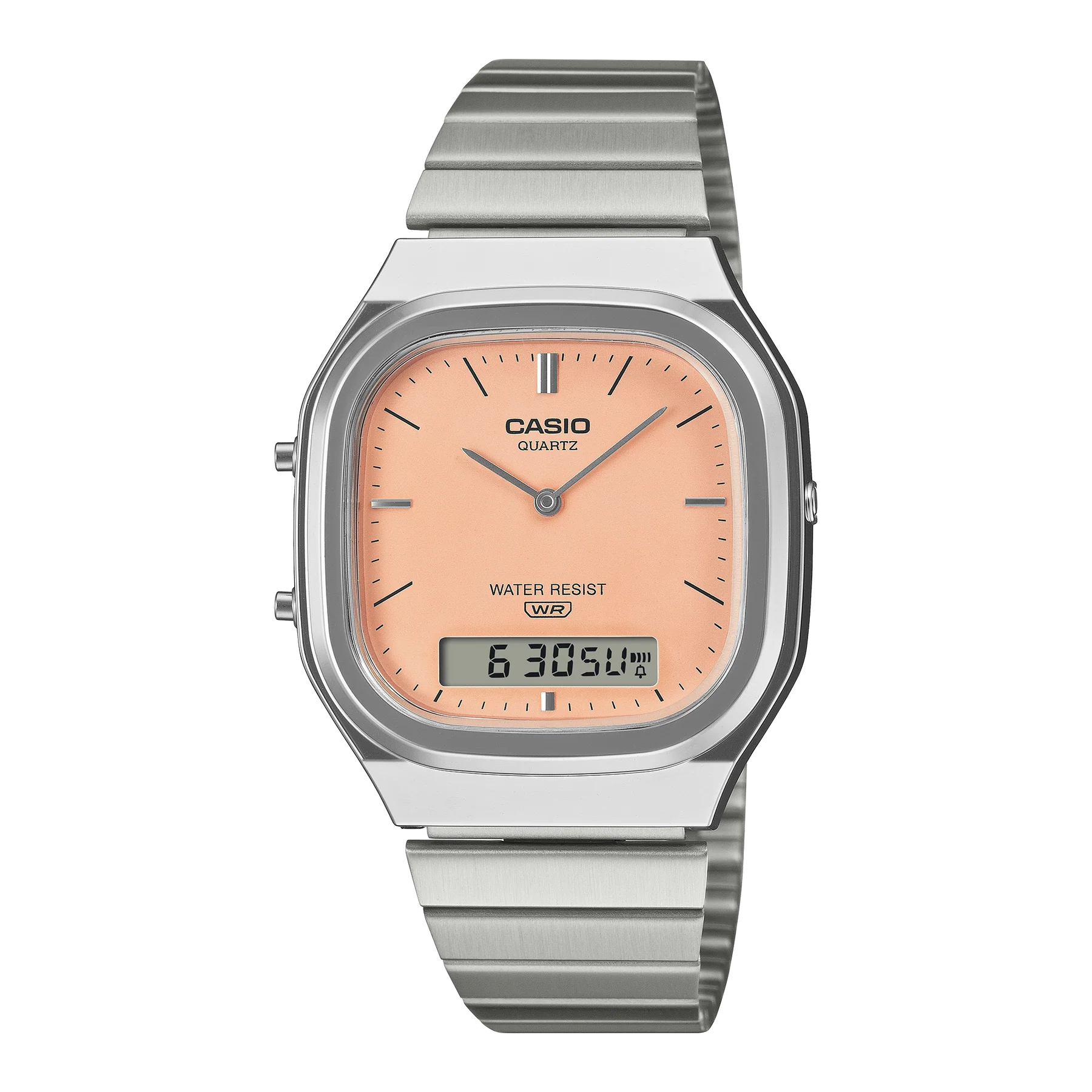 Casio Duo Square face Peach dial Stainless Steel
