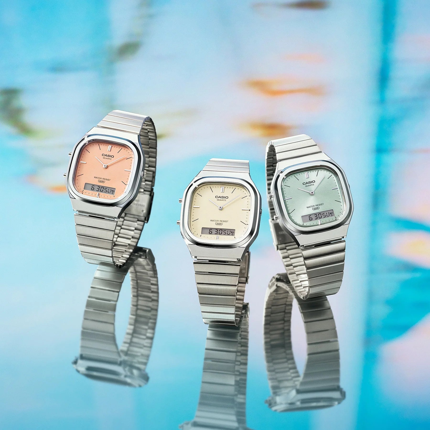 Casio Duo Square face Peach dial Stainless Steel