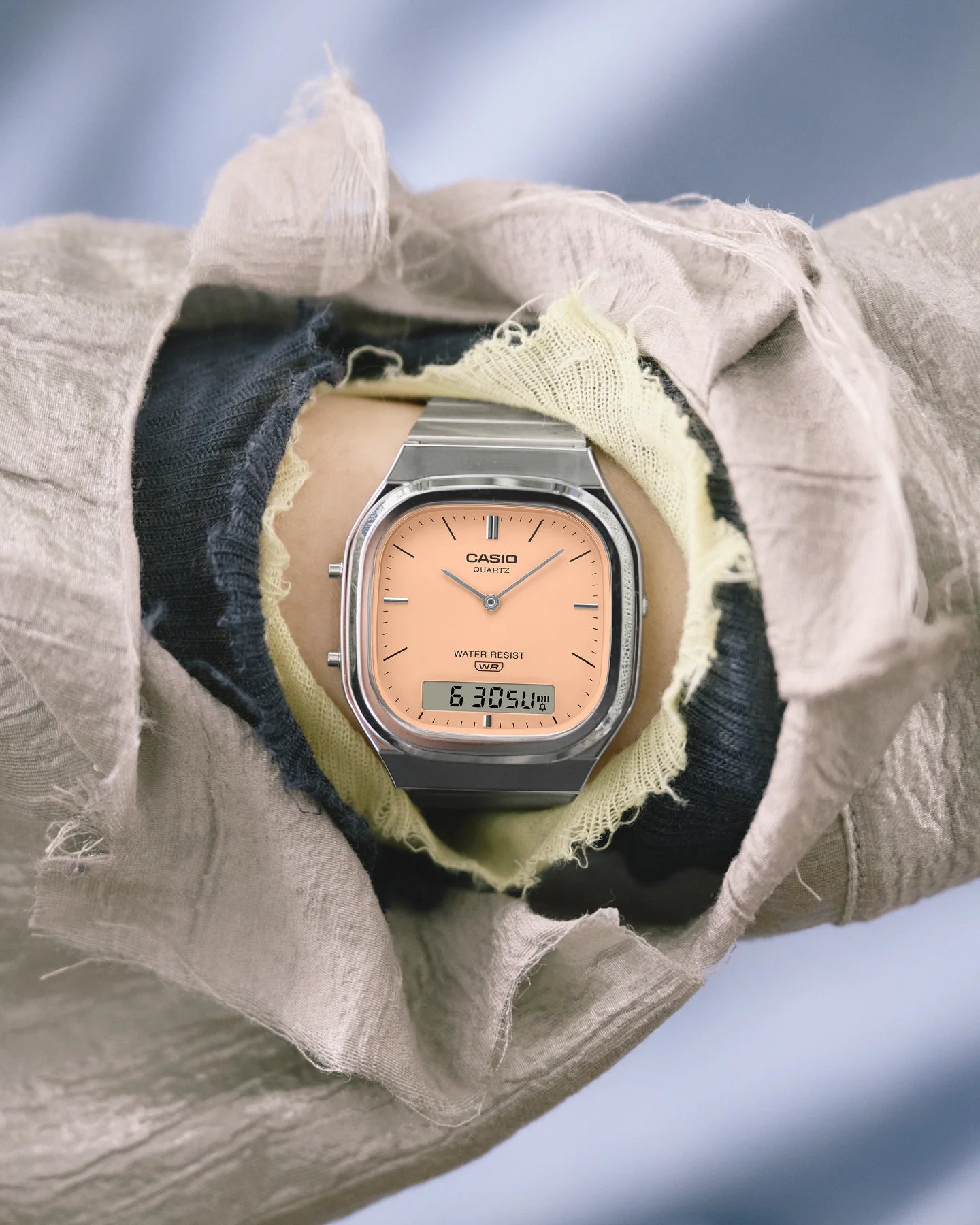 Casio Duo Square face Peach dial Stainless Steel