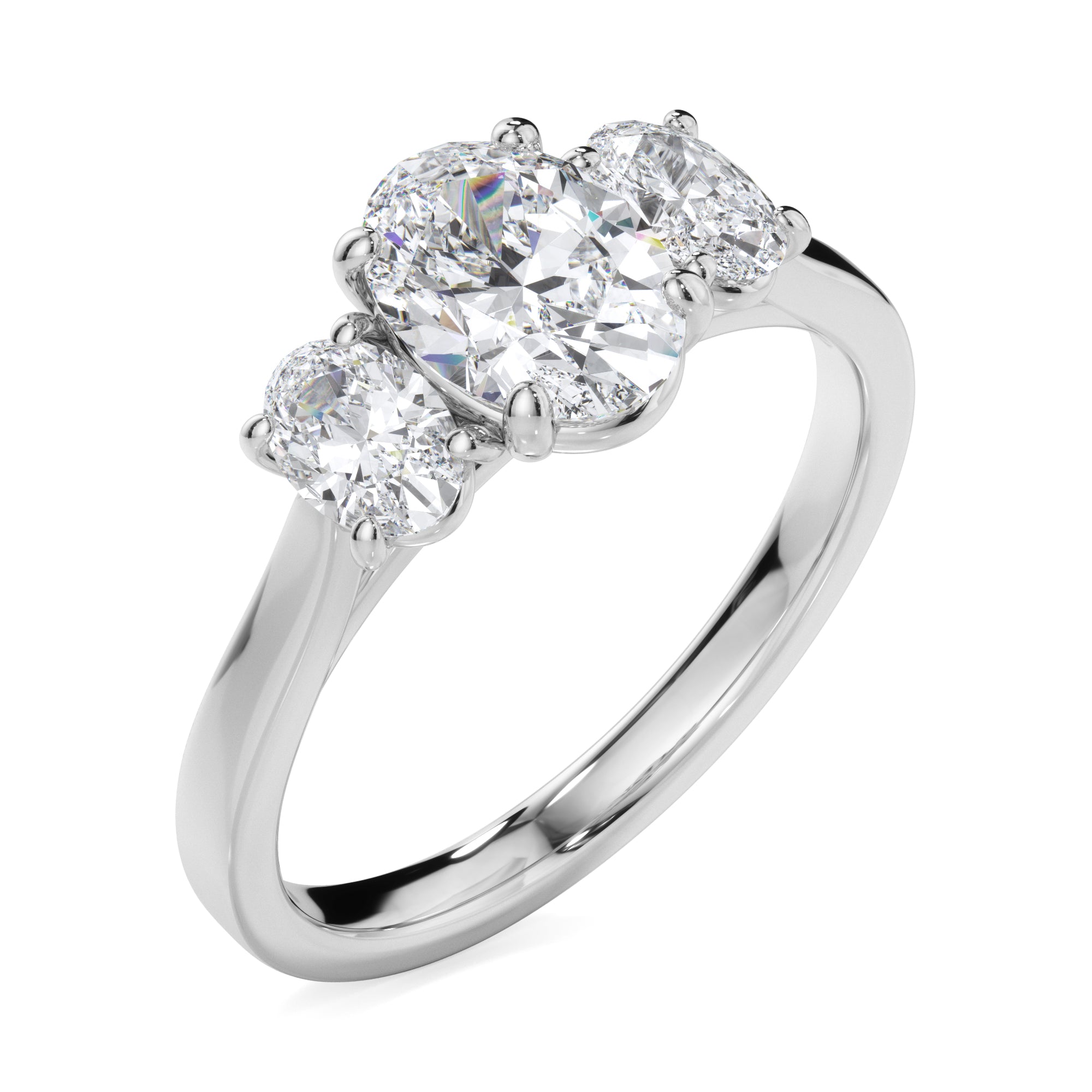 18ct White Gold Oval Cut Diamond Trilogy Engagement Ring