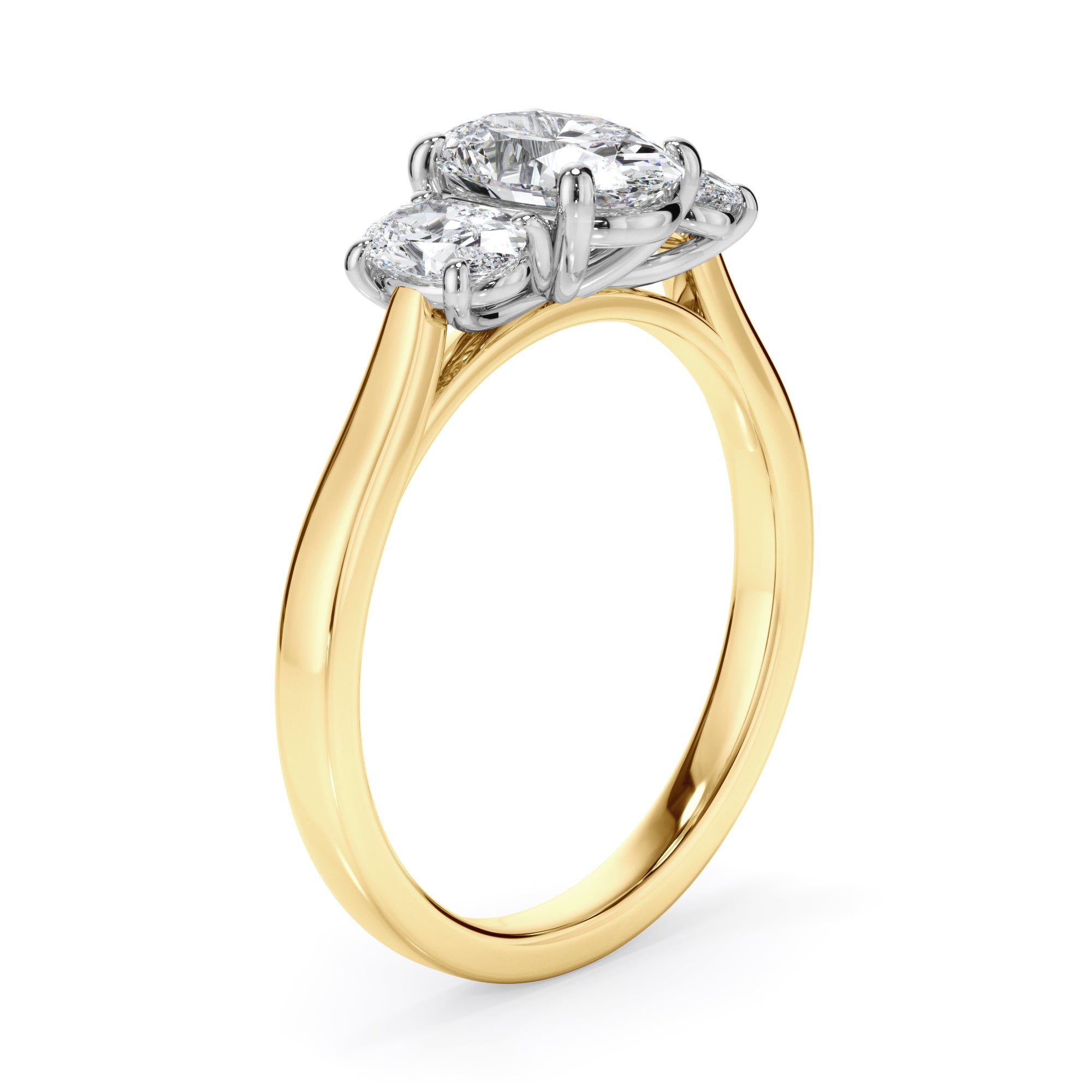 18ct Yellow Gold Oval Cut Diamond Trilogy Engagement Ring