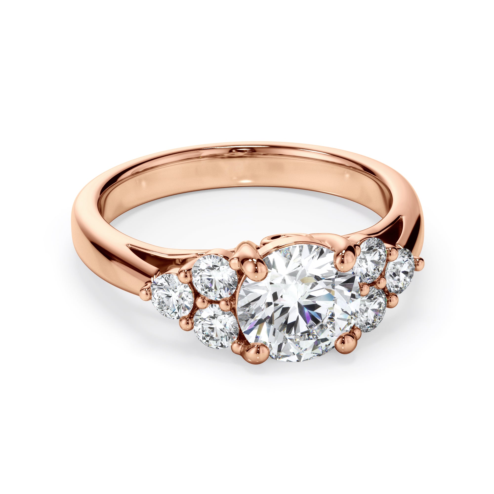 18ct Rose Gold Round Brilliant Cut Dress Ring with Heart Detail