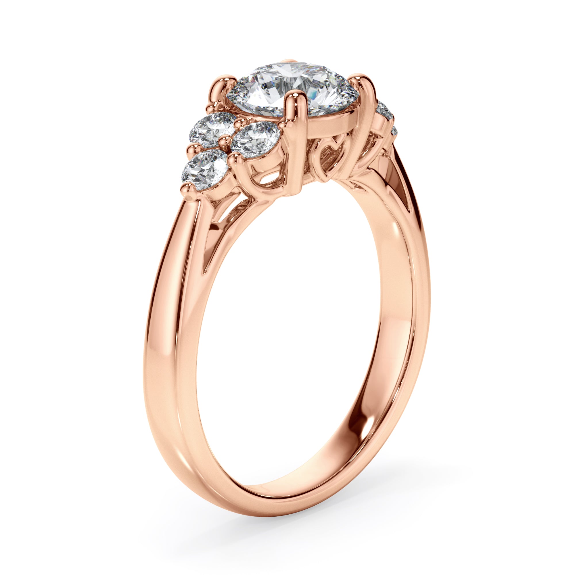 18ct Rose Gold Round Brilliant Cut Dress Ring with Heart Detail