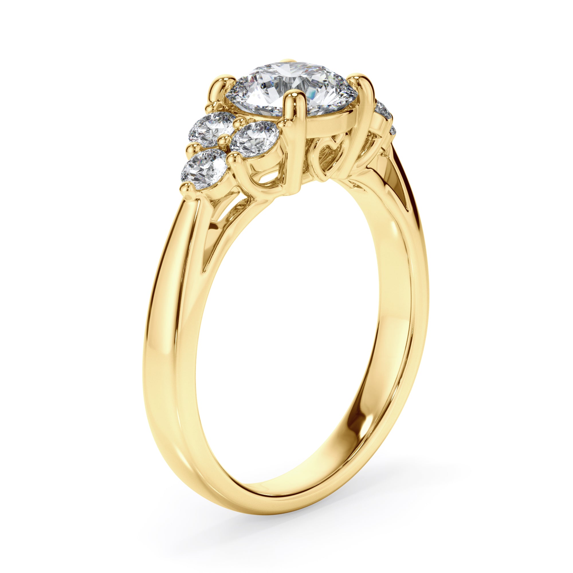 18ct Yellow Gold Round Brilliant Cut Dress Ring with Heart Detail