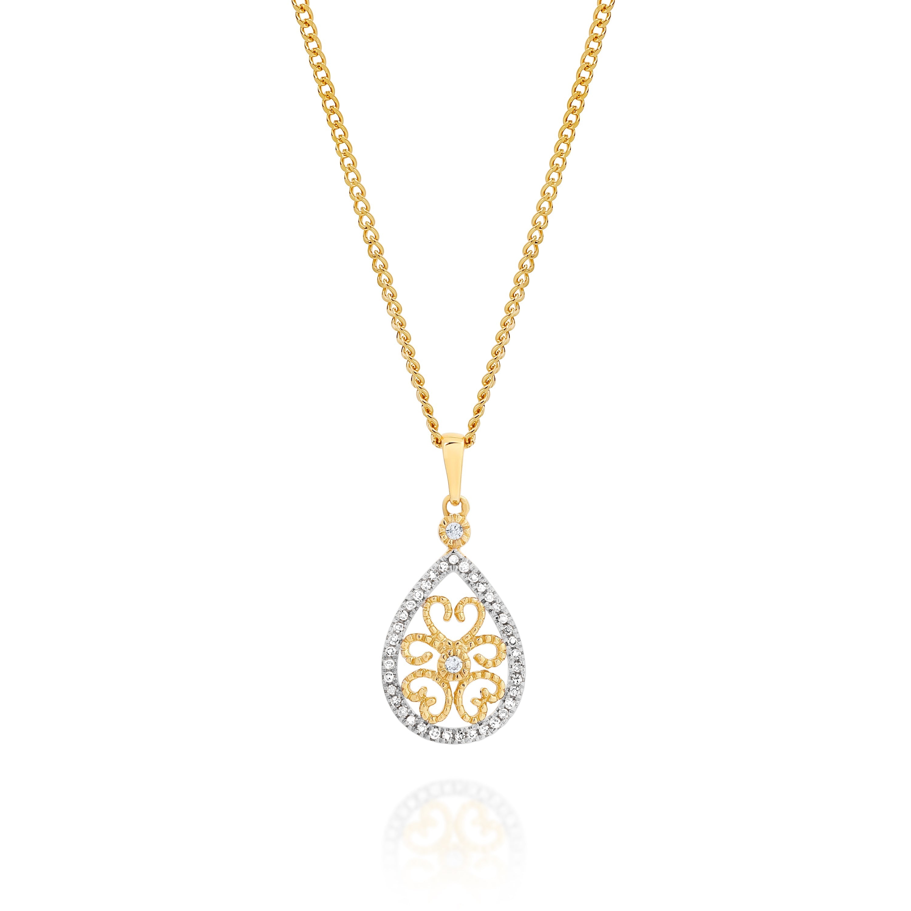 9ct Yellow Gold 0.11ct Diamond Filigree Pendant