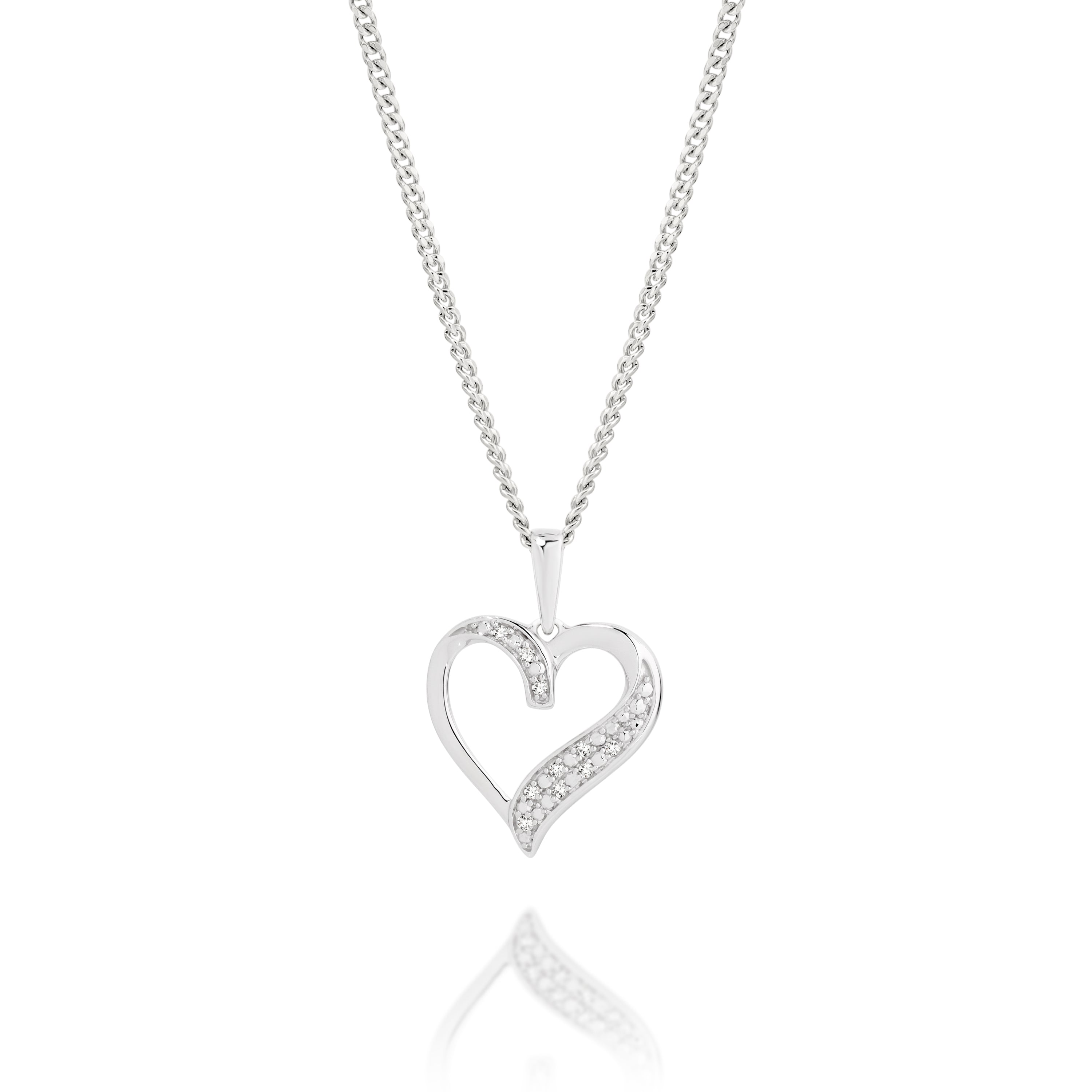 9ct White Gold 0.03ct Diamond Heart Pendant