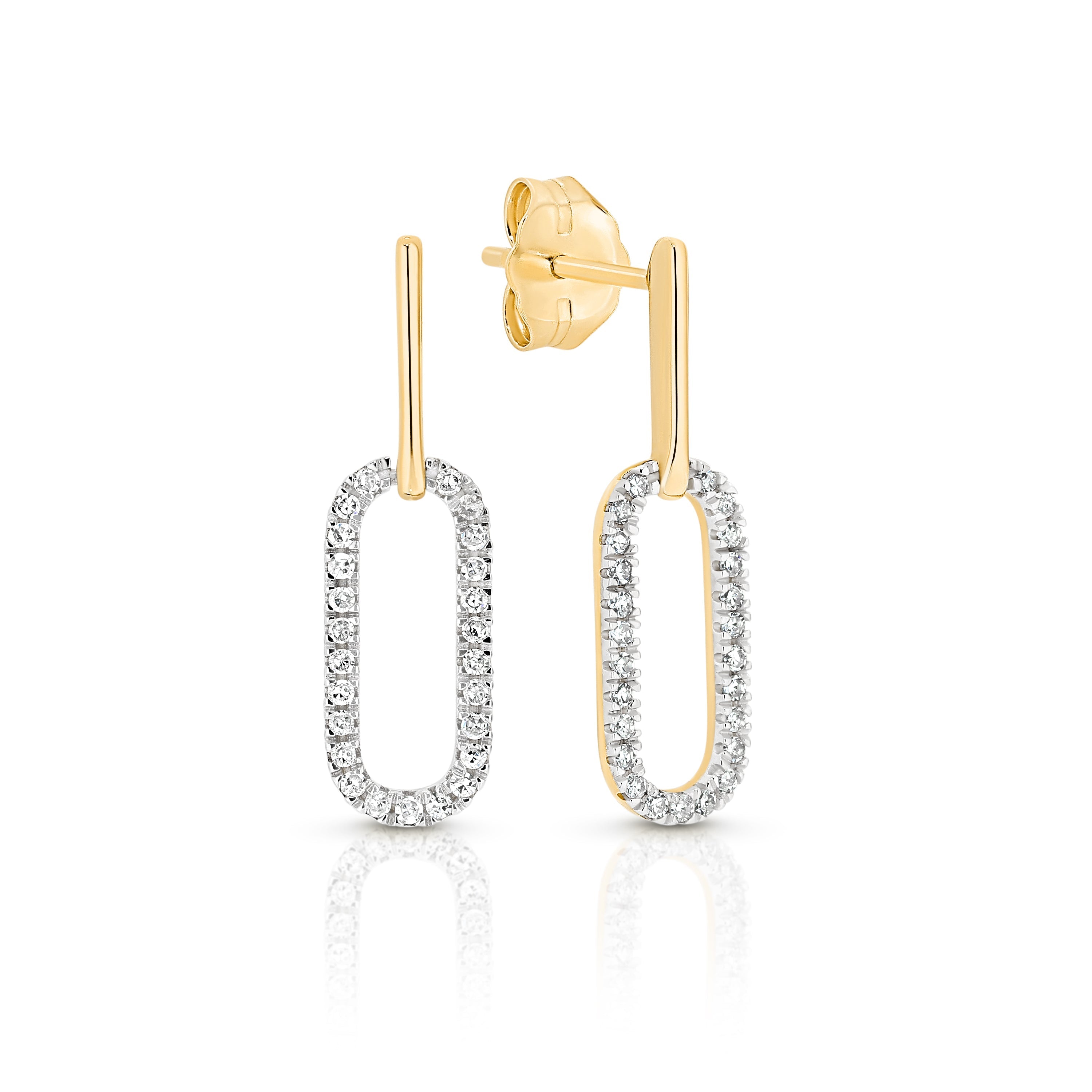 9ct Yellow Gold 0.15ct Diamond Paperclip Earrings