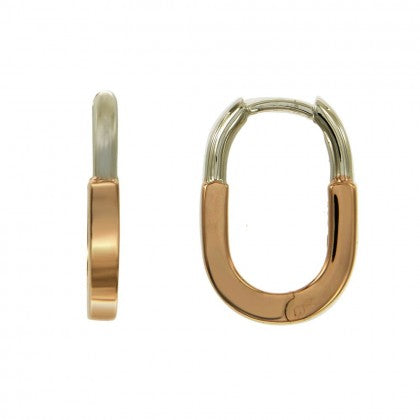 Rose Gold and Sterling Silver Two Tone Oval Huggy Earrings