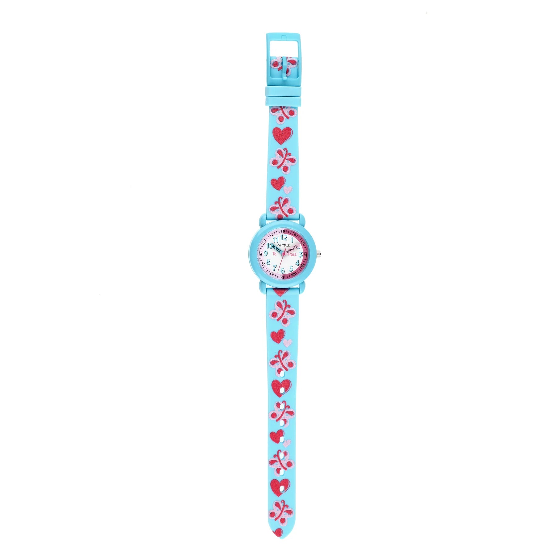 Cactus Timekeeper - Kids Watch - Blue with Flowers & Hearts.
