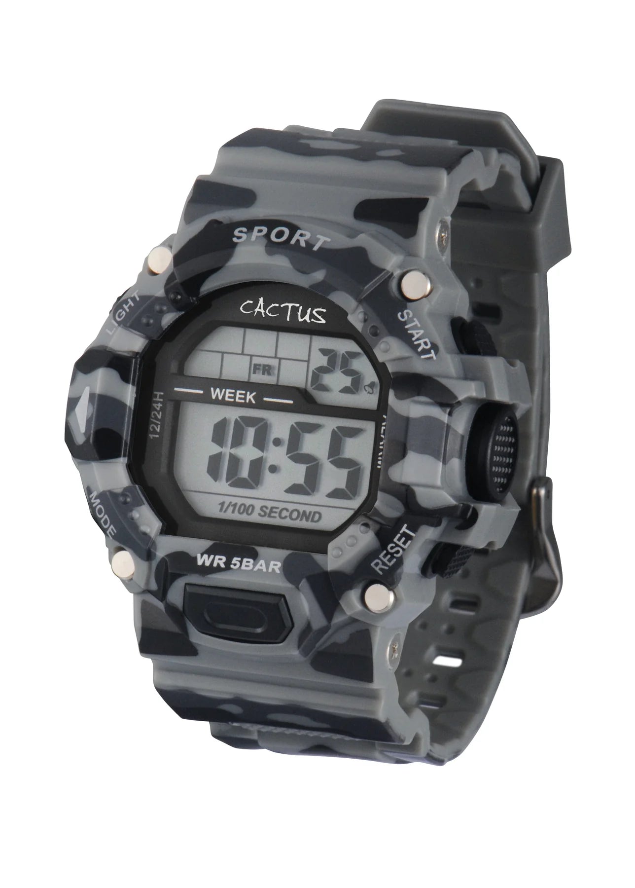 Cactus Explorer - Kids Camouflage Digital Watch - Grey Black