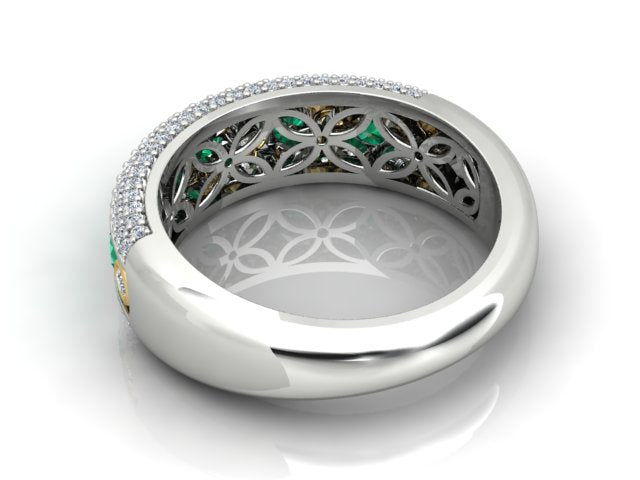 18ct White and Yellow Gold Diamond and Emerald Ring