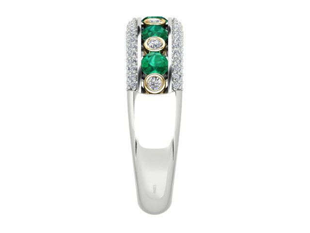 18ct White and Yellow Gold Diamond and Emerald Ring