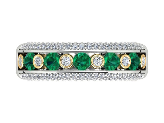 18ct White and Yellow Gold Diamond and Emerald Ring