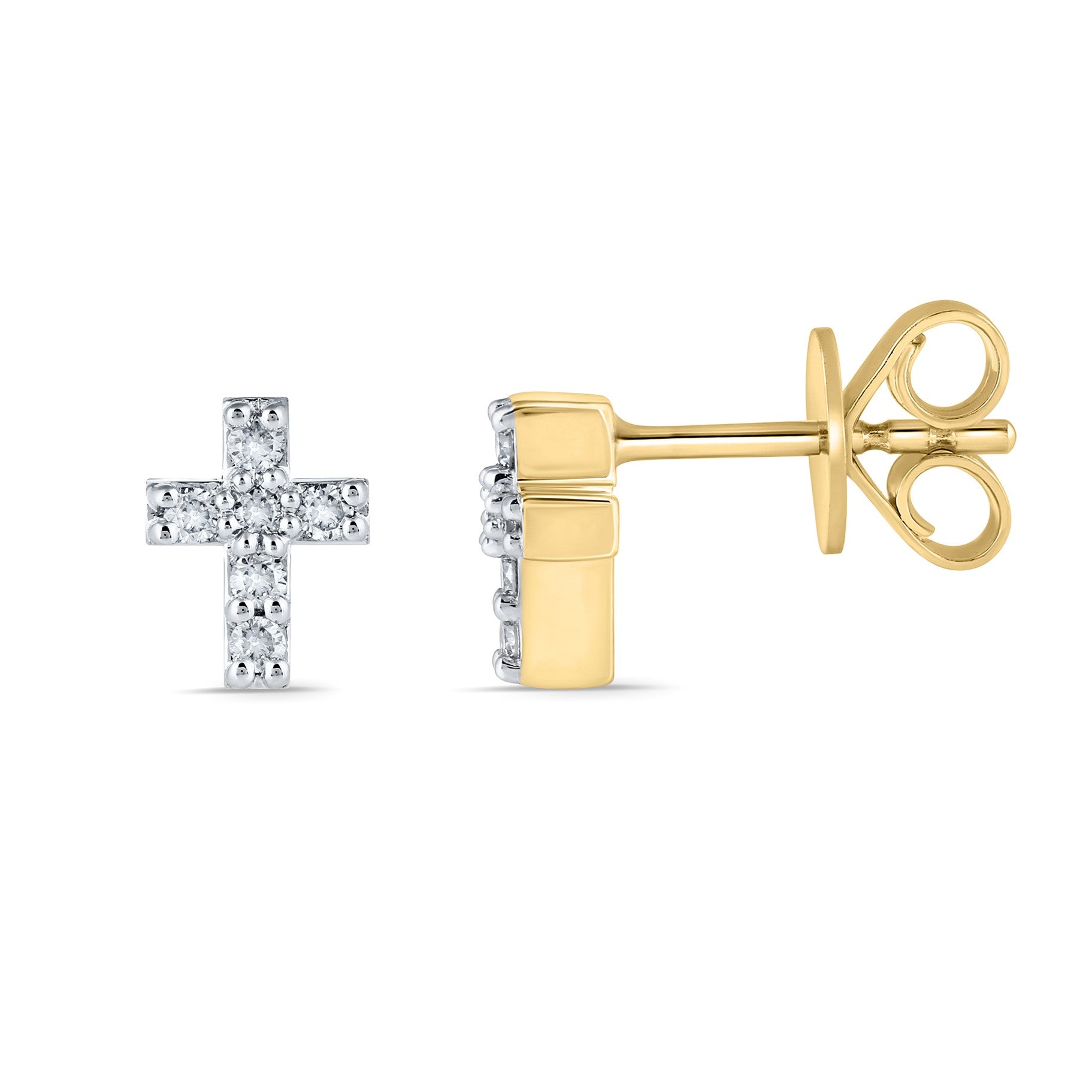 9ct Yellow Gold Diamond Mini Cross Earrings