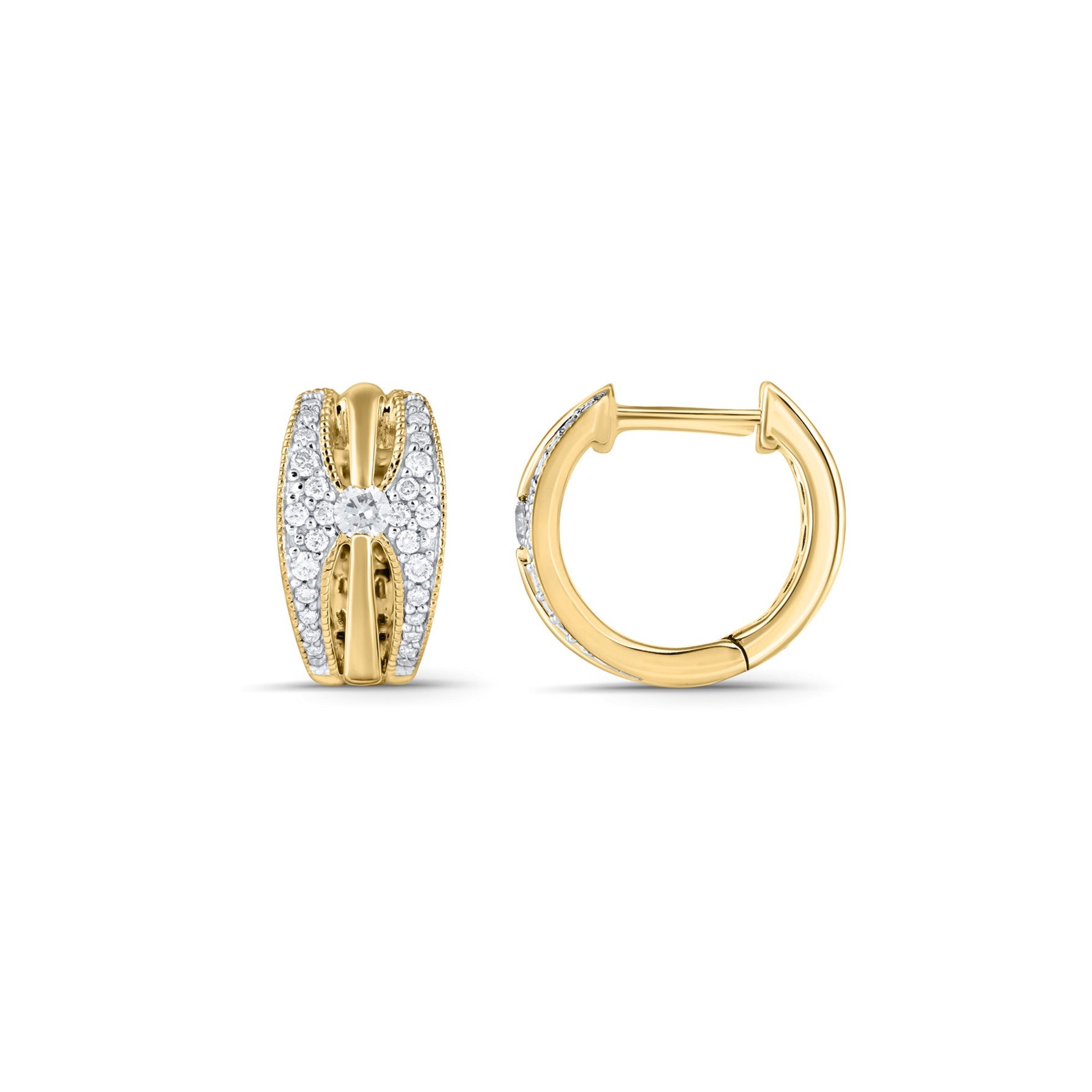 9ct Yellow Gold 0.41ct Diamond Antique Style Huggie Earrings