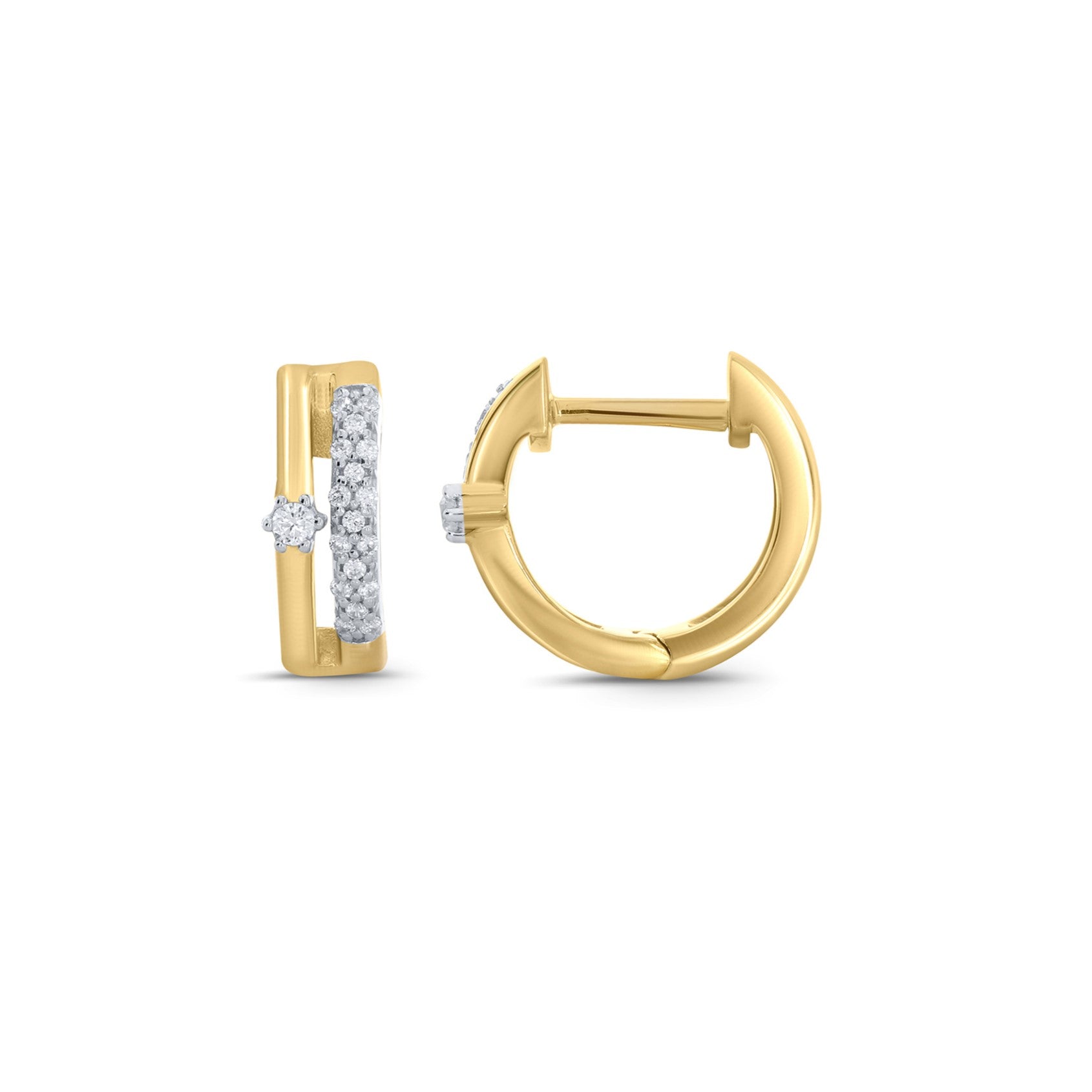 9ct Yellow Gold Double Row 0.17ct Diamond Huggie Earrings