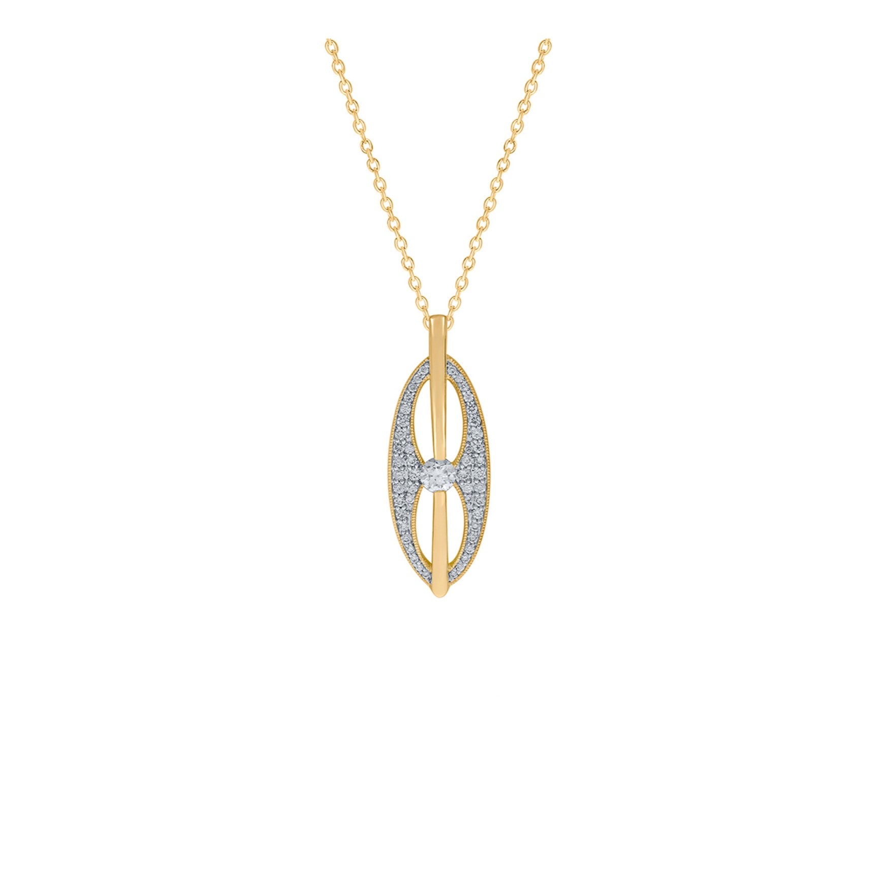 9ct Yellow Gold 0.37ct Antique Style Diamond Pendant and Chain