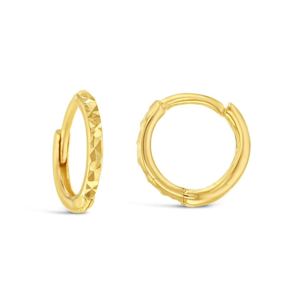 9CT Yellow Gold 7mm Mini Diamond Cut Huggies