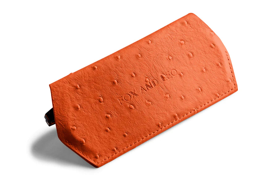 Fox and Leo Glasses Case Ostrich Print- Ginger