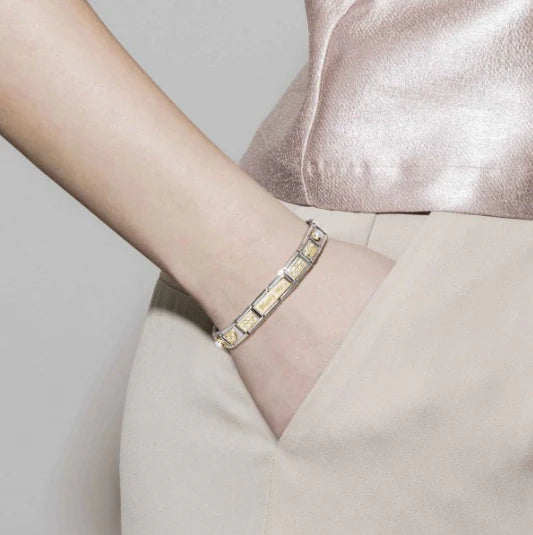 COMPOSABLE CLASSIC LINK 030214/05 WHITE FLOWER WITH STEM IN 18K GOLD AND ENAMEL