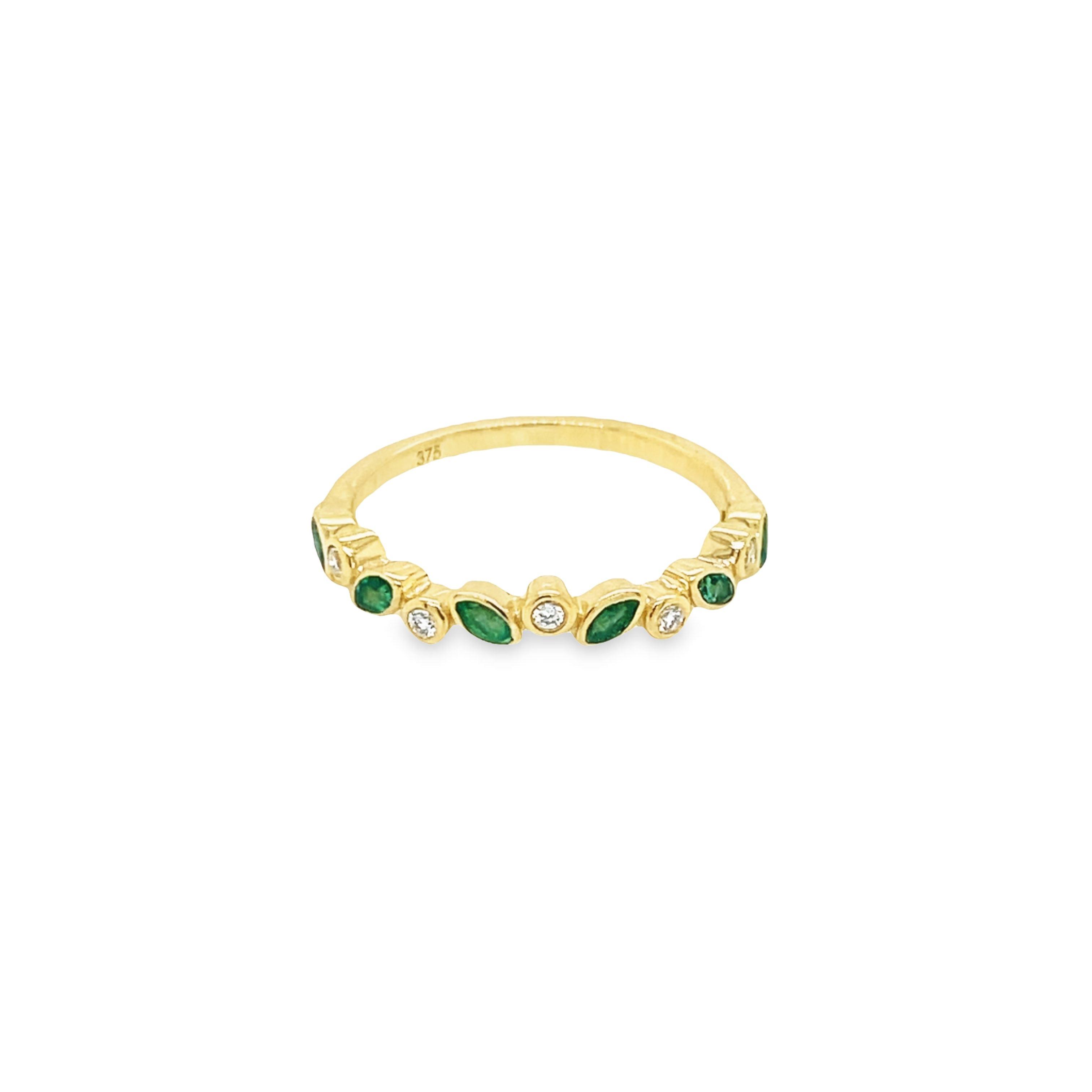 9ct Yellow Gold Emerald and Diamond Fancy Cut Ring