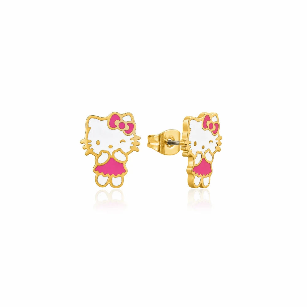 Couture Kingdom - ECC Sanrio Hello Kitty Pink Dress Stud Earrings Gold