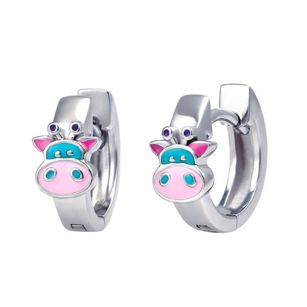 Sterling Silver Enamel Cow Huggies