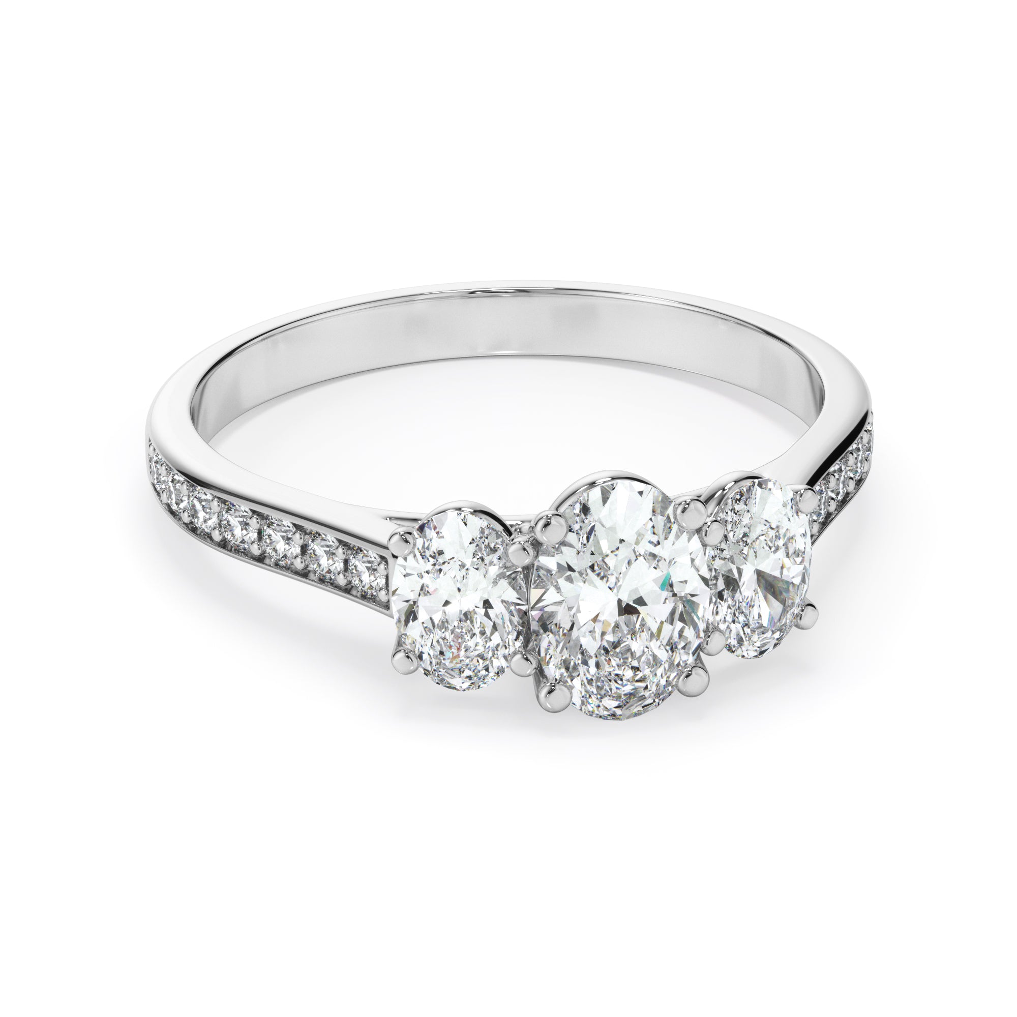 18ct White Gold Oval Trilogy Diamond Ring