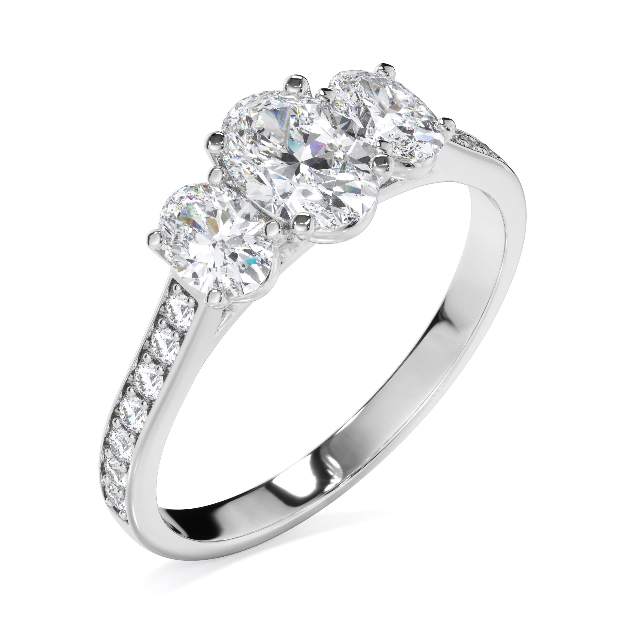 18ct White Gold Oval Trilogy Diamond Ring