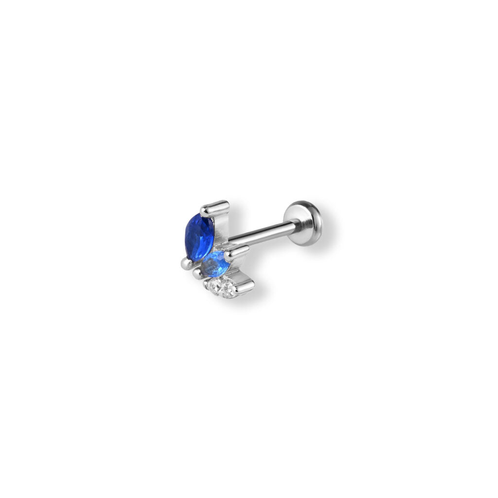 Single Helix Stud in sterling silver with Blue CZ