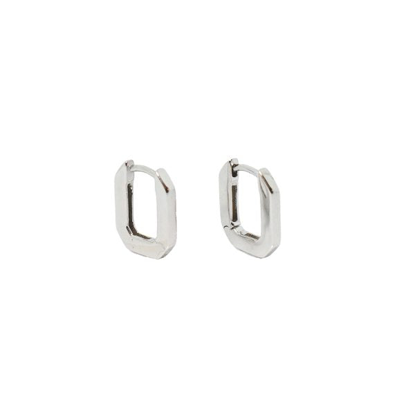 Sterling Silver Oval Angled Huggy Earrings