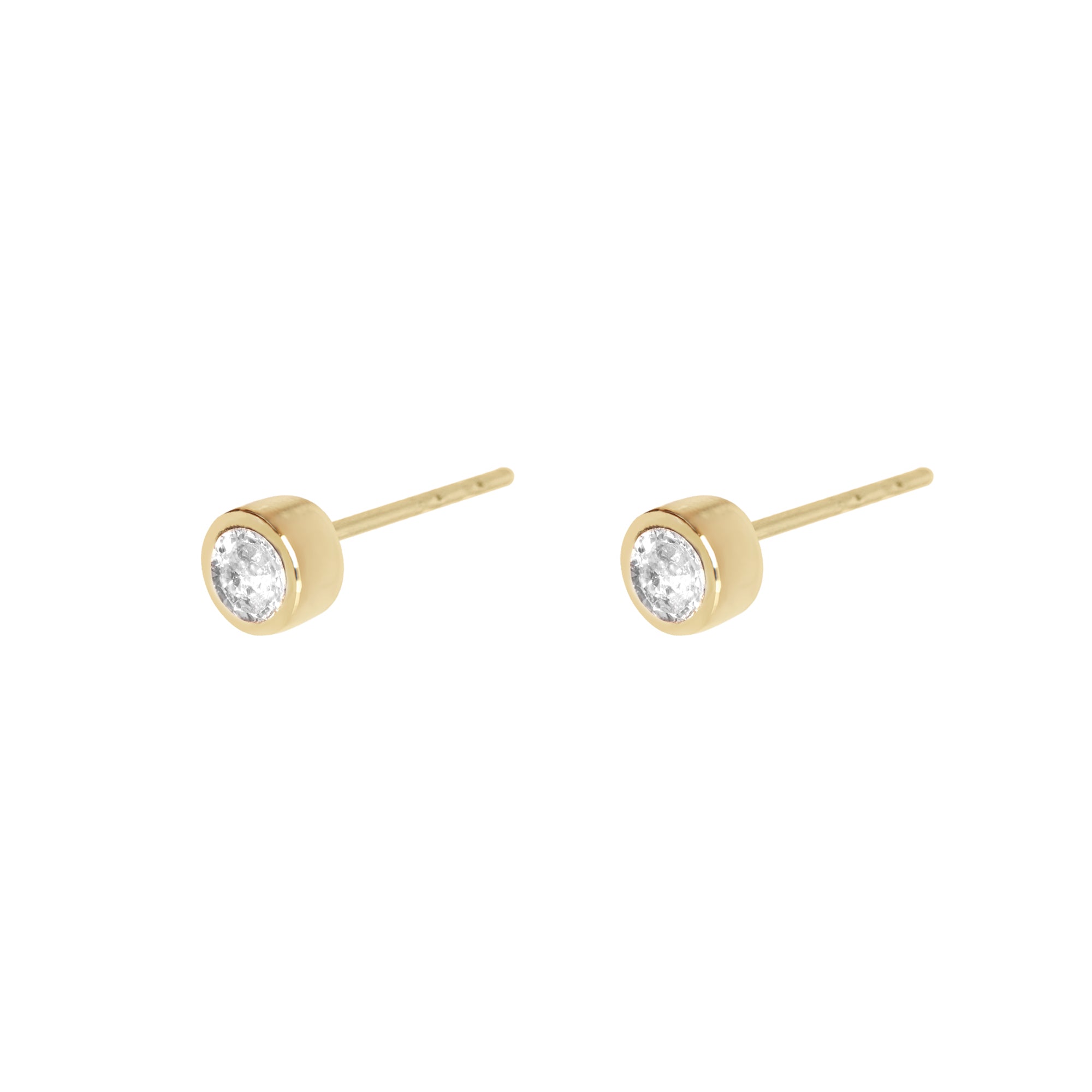Gold Plated Bezel Set Cubic Zirconia Stud Earrings