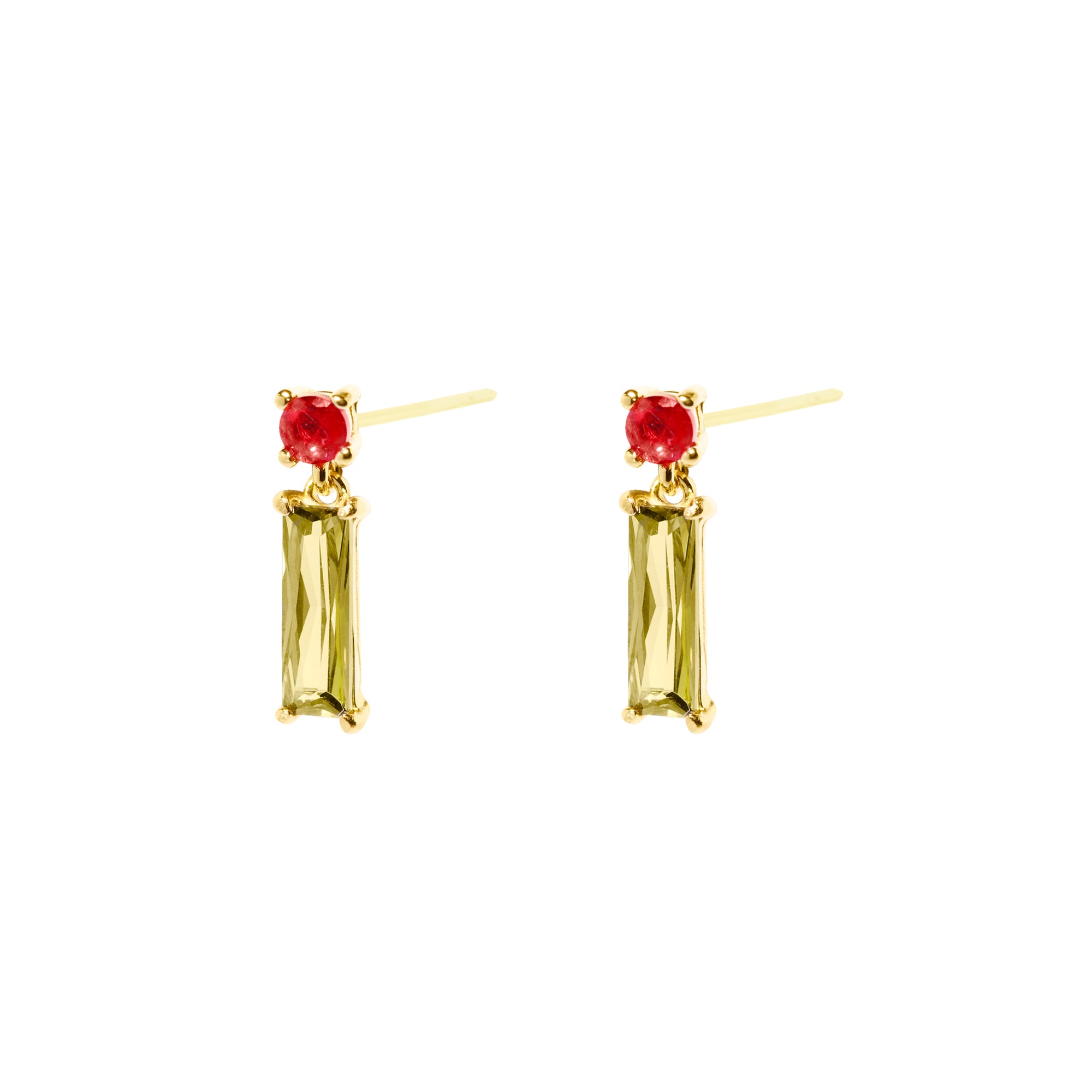 Gold Plated Red and Green Cubic Zirconia Drop Earrings