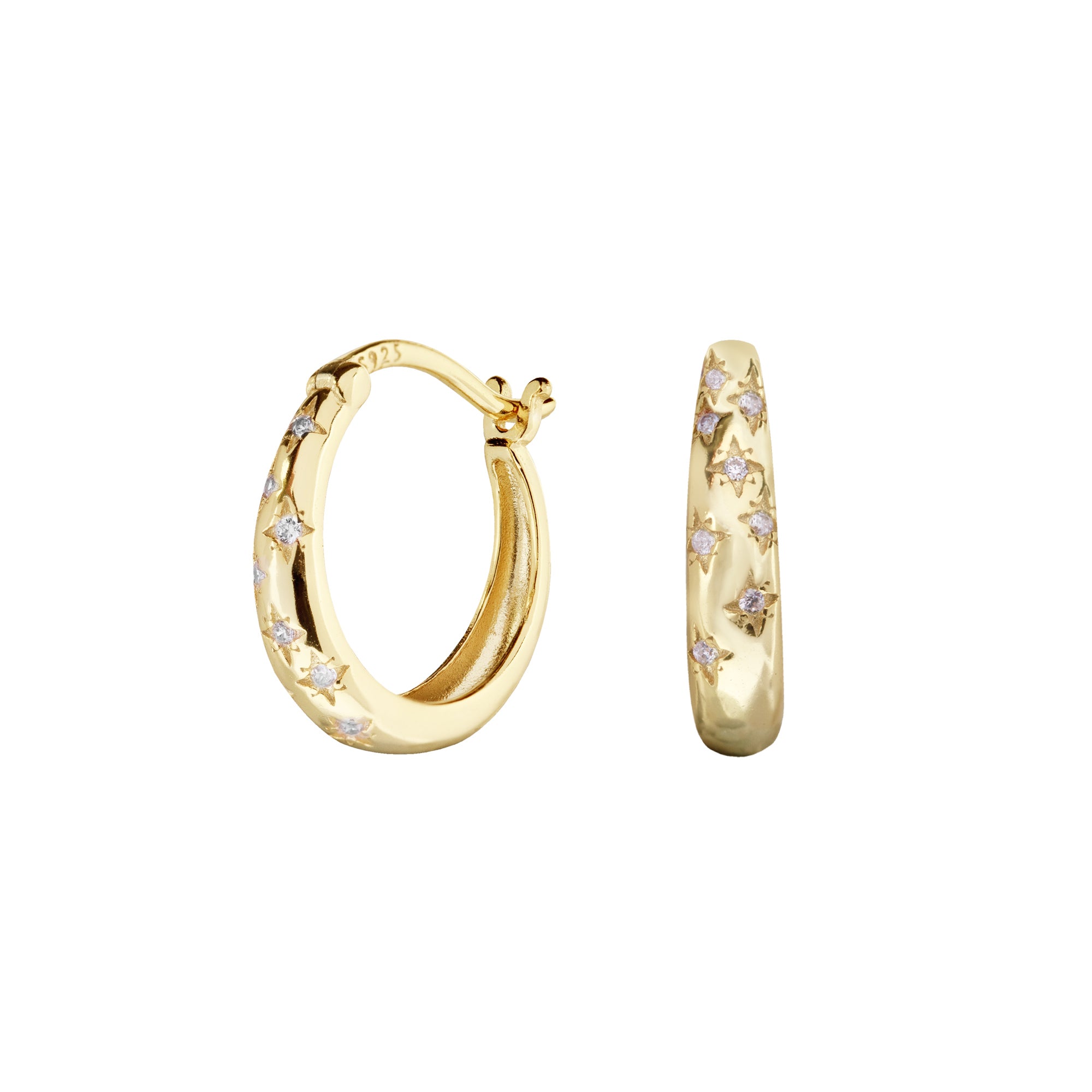 Gold Plated Scattered Cubic Zirconia Set Hoop Earrings