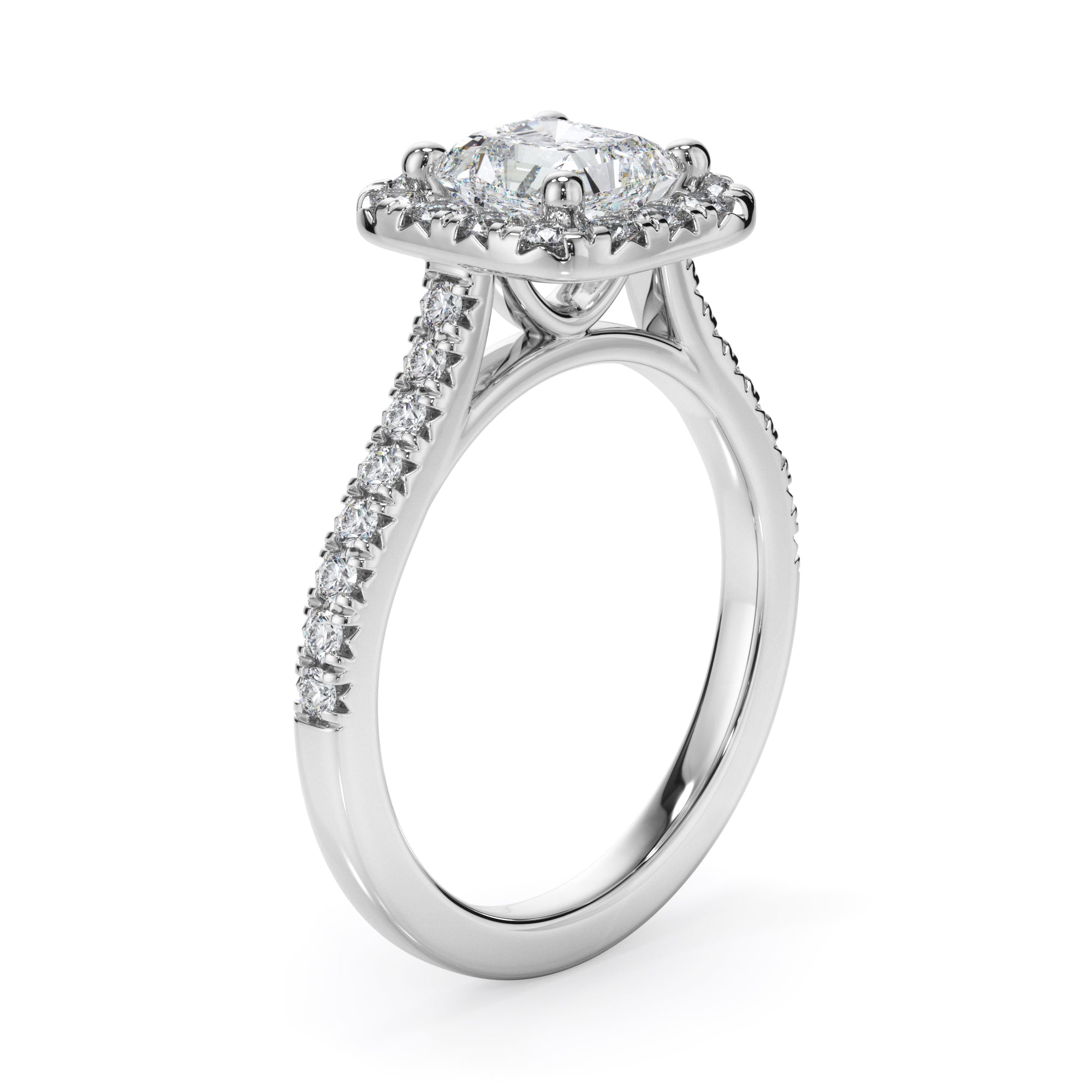 18ct White Gold Cushion Cut Halo Diamond Engagement Ring
