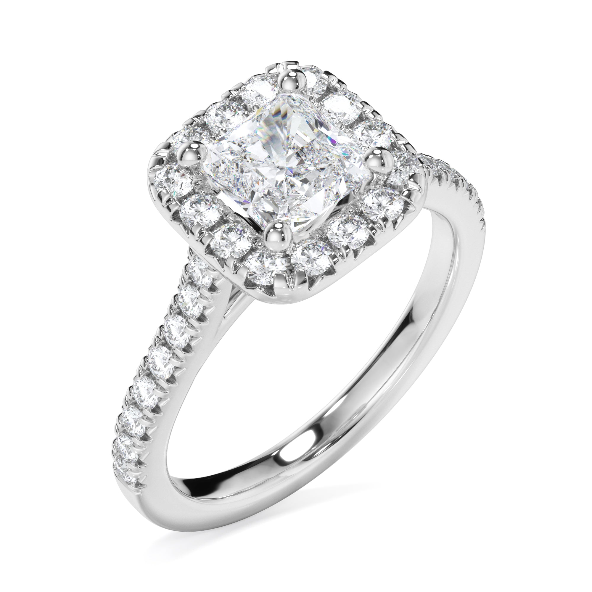 18ct White Gold Cushion Cut Halo Diamond Engagement Ring