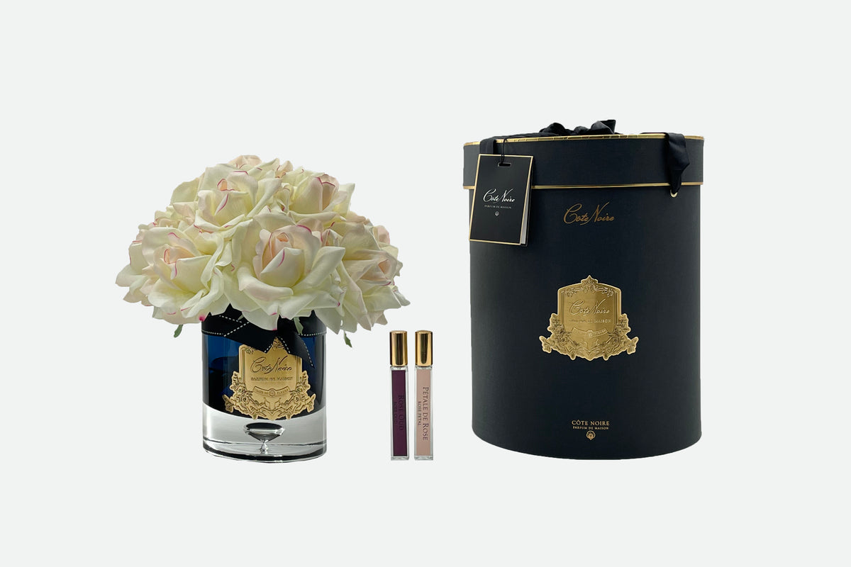 Cote Noir Grand Bouquet - Black Glass, Gold Badge, Blush Roses