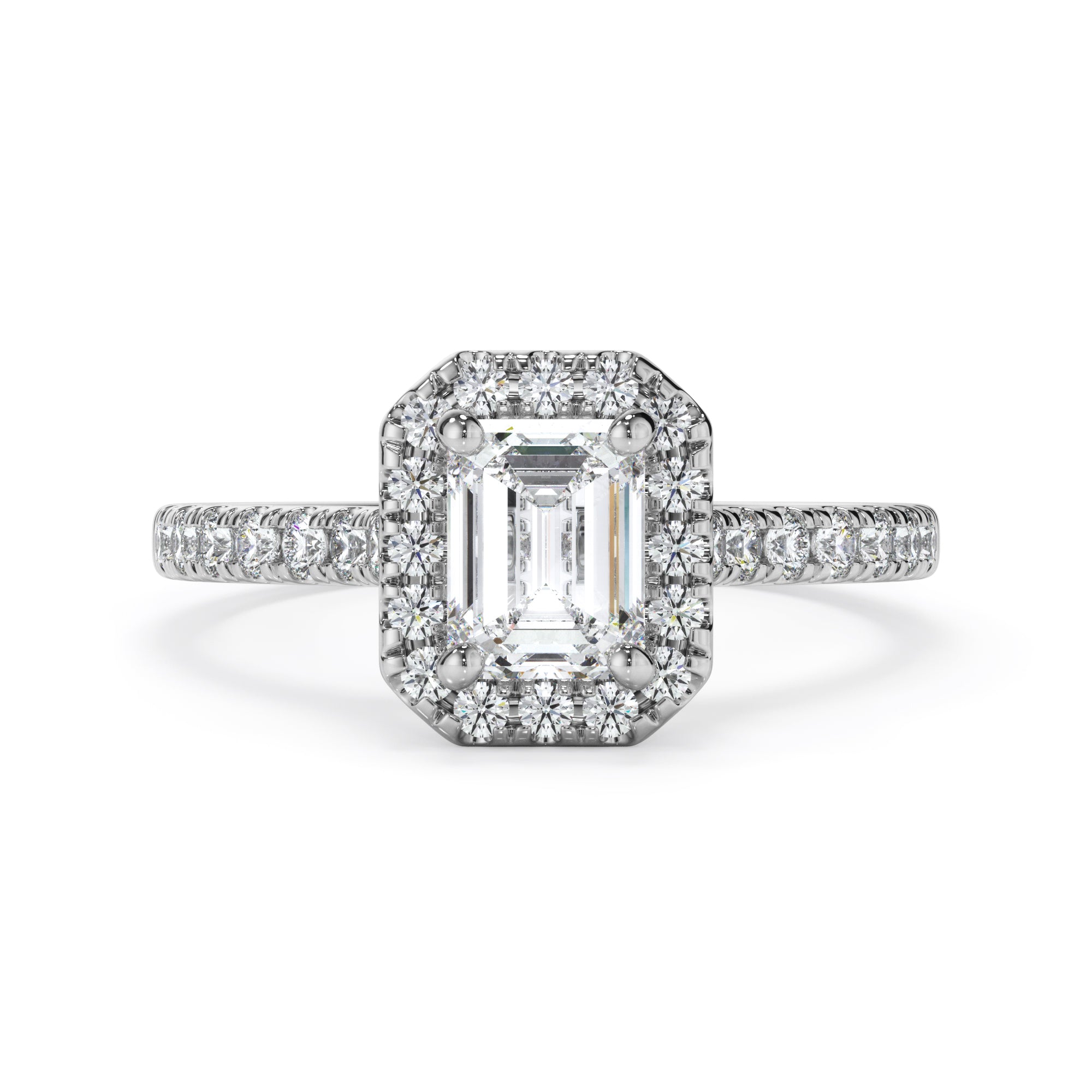 Platinum Emerald Cut Halo Diamond Engagement Ring