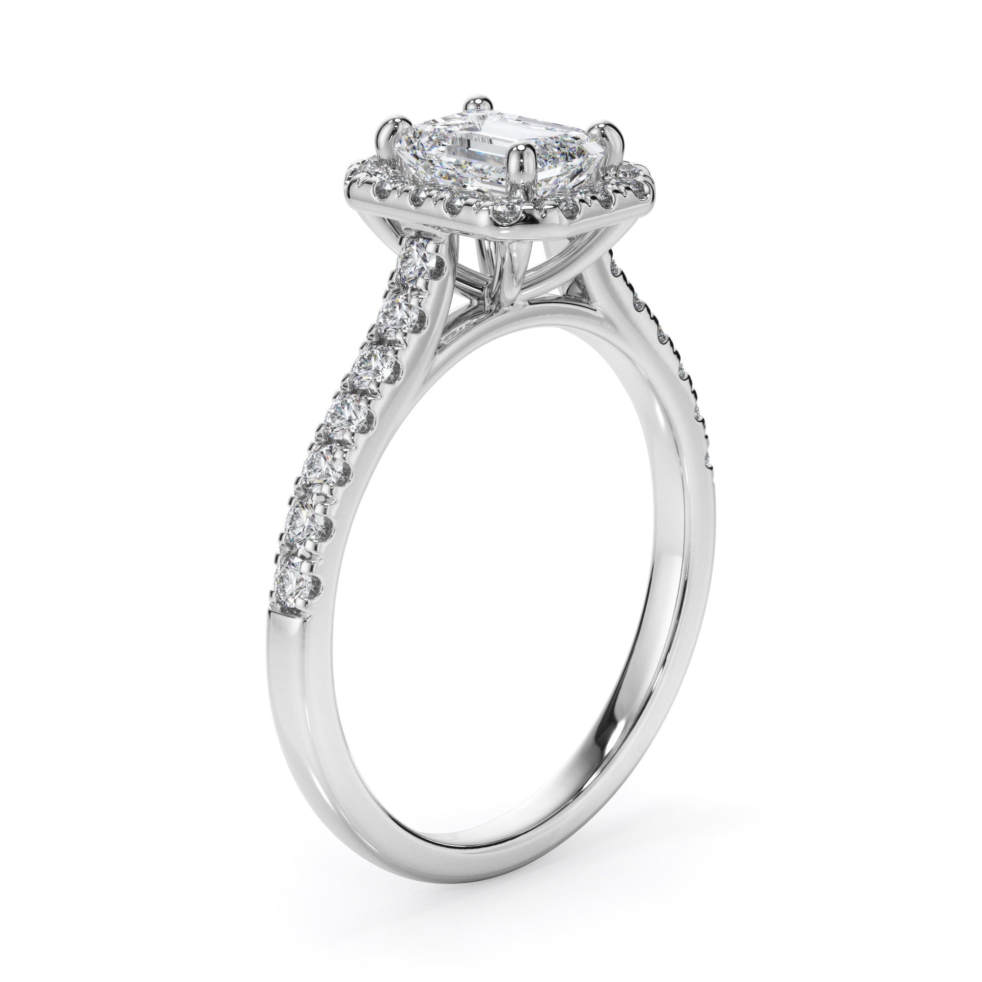 Platinum Emerald Cut Halo Diamond Engagement Ring