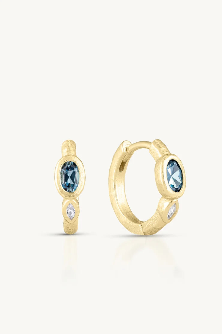 Toni May London Blue Topaz Textured Gold Huggies