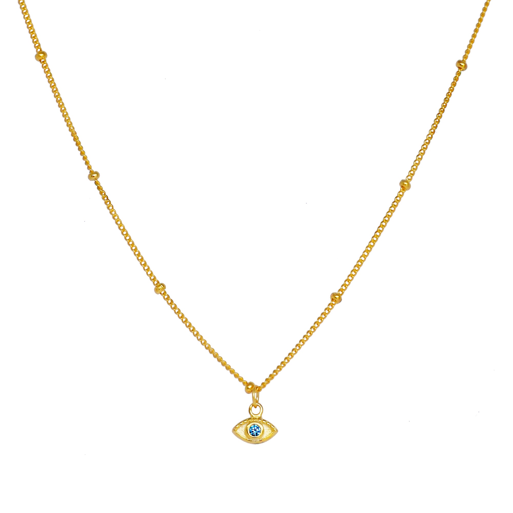 Gold Plated Aqua Evil Eye Pendant and Chain