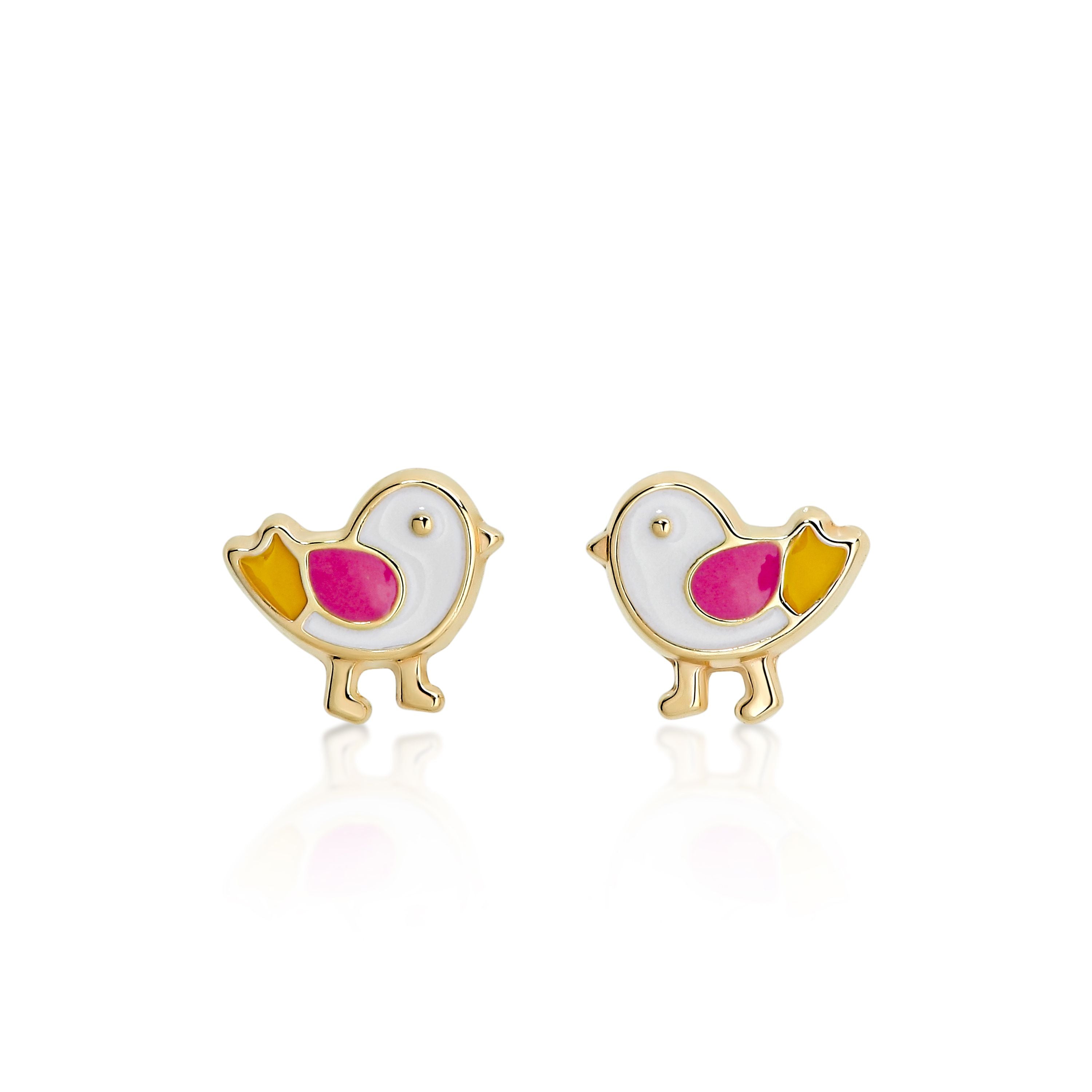 9ct Yellow Gold Enamel Bird Studs